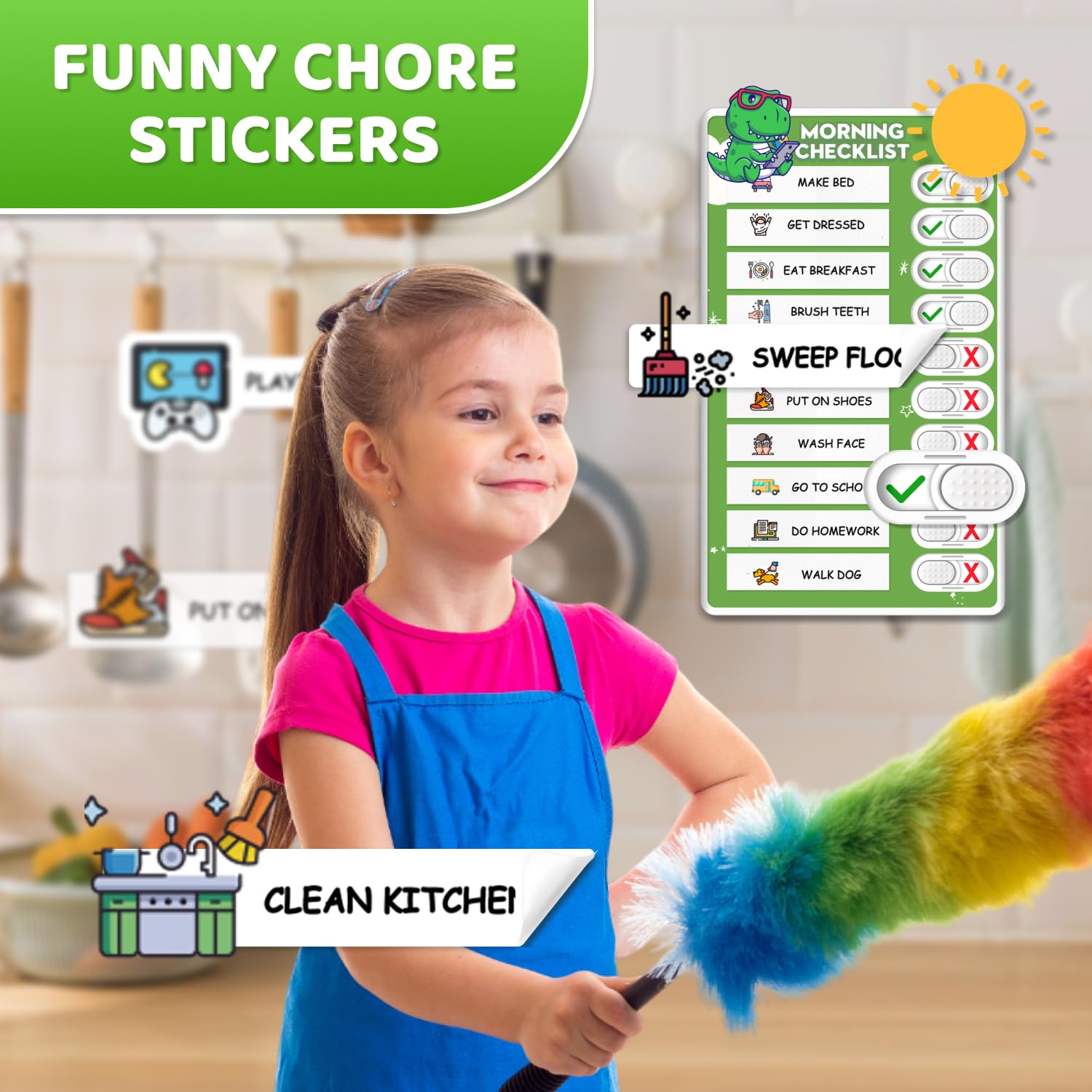 3 in 1 Upgraded Slider Bedtime/Morning/Weekly Routine Chart for Kids, Magnetic Chore Chart for Kids with Cute Chore Stickers, Cute Visual Schedule for Kid