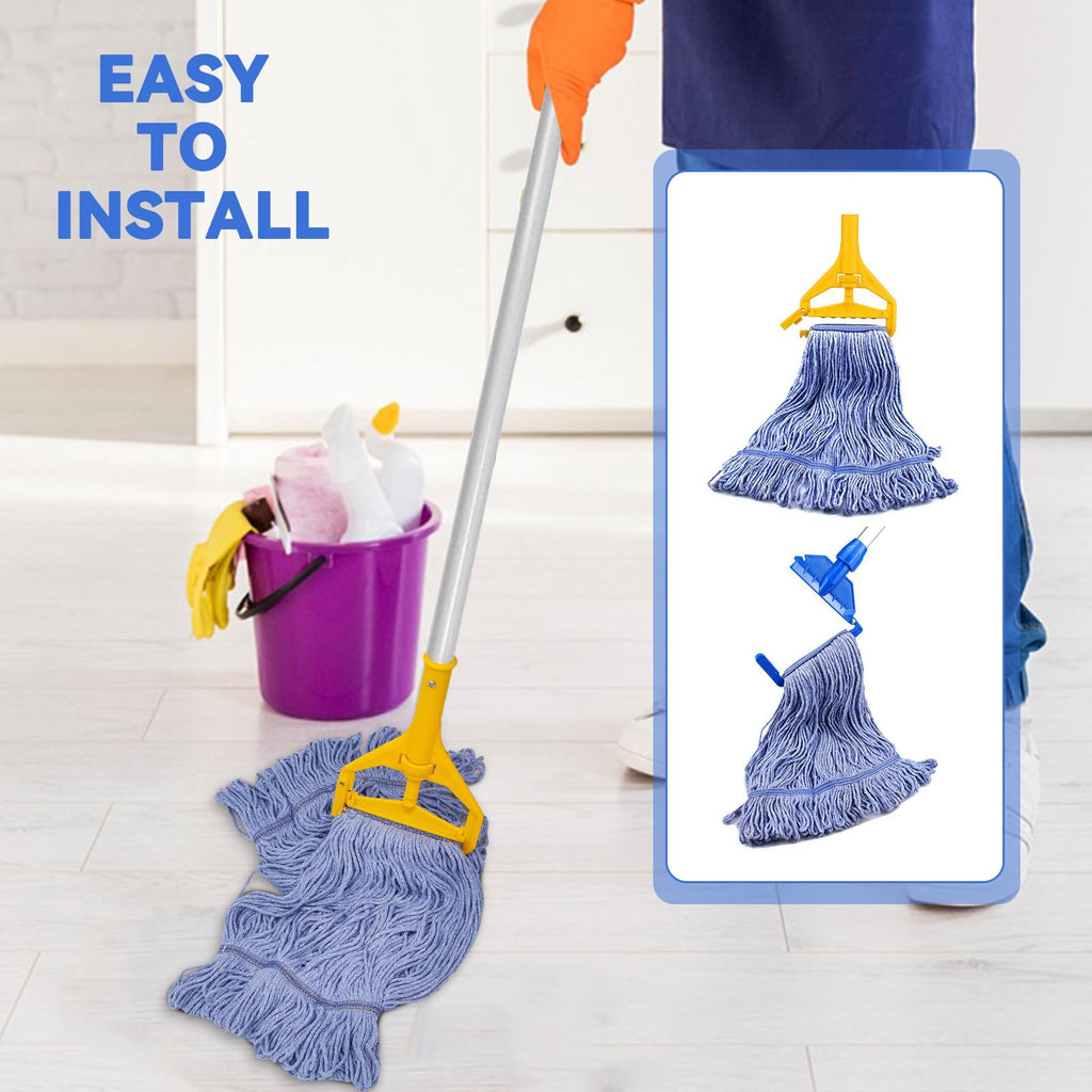 Commercial Mop Heads Replacement: 16 OZ Heavy Duty Mops Head for Floor Cleaning - Wet Industrial Cotton Looped End String Cleaning Mop Head Refill for Rubbermaid Commercial Products,Blue,6 Pack