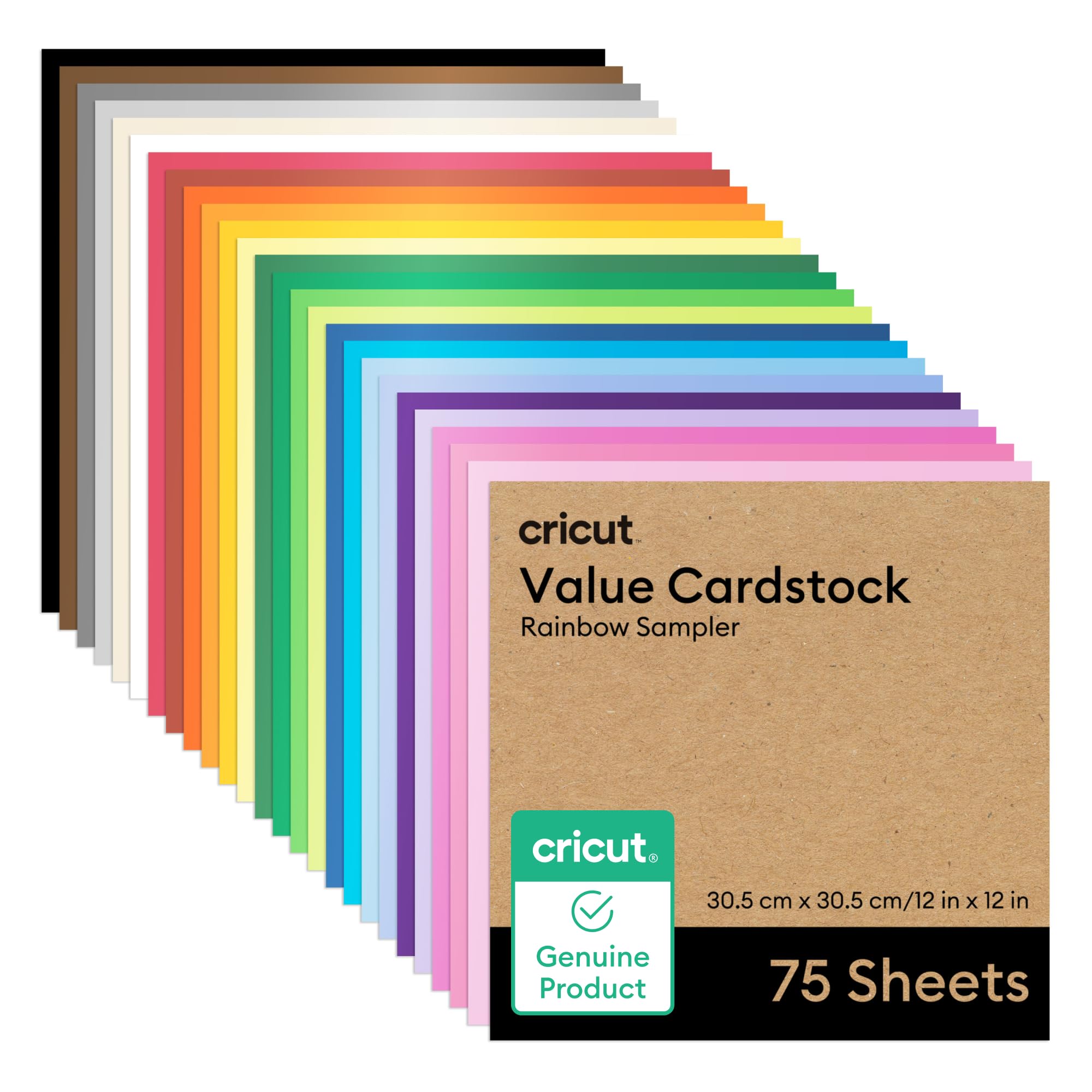 Cricut® Value Cardstock, Rainbow Sampler - 12 in x 12 in (75 Sheets)