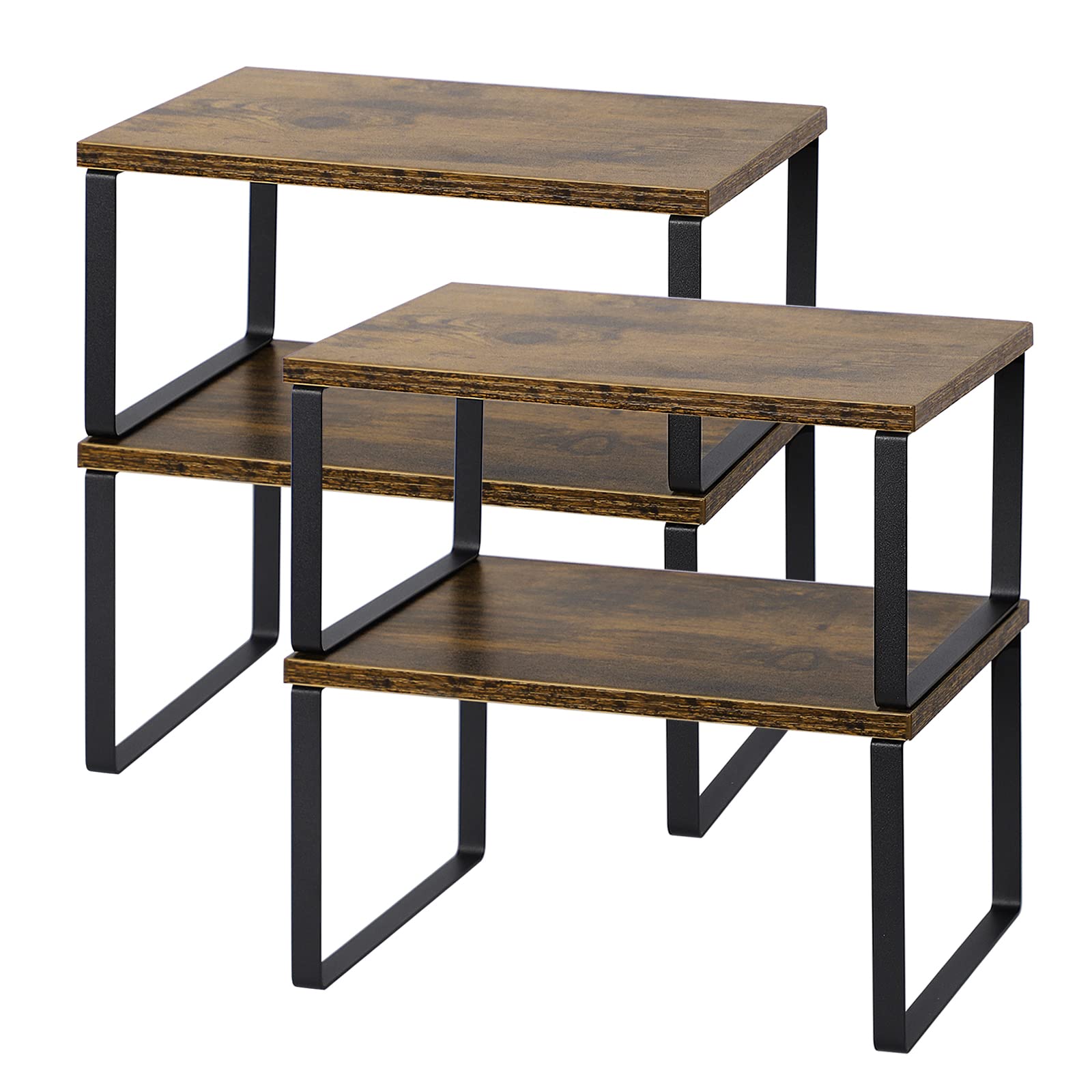 MOOACE Kitchen Counter Shelf, Stackable Cabinet Shelf Organizers Expandable Countertop Shelf for Pantry - Set of 4 - Brown