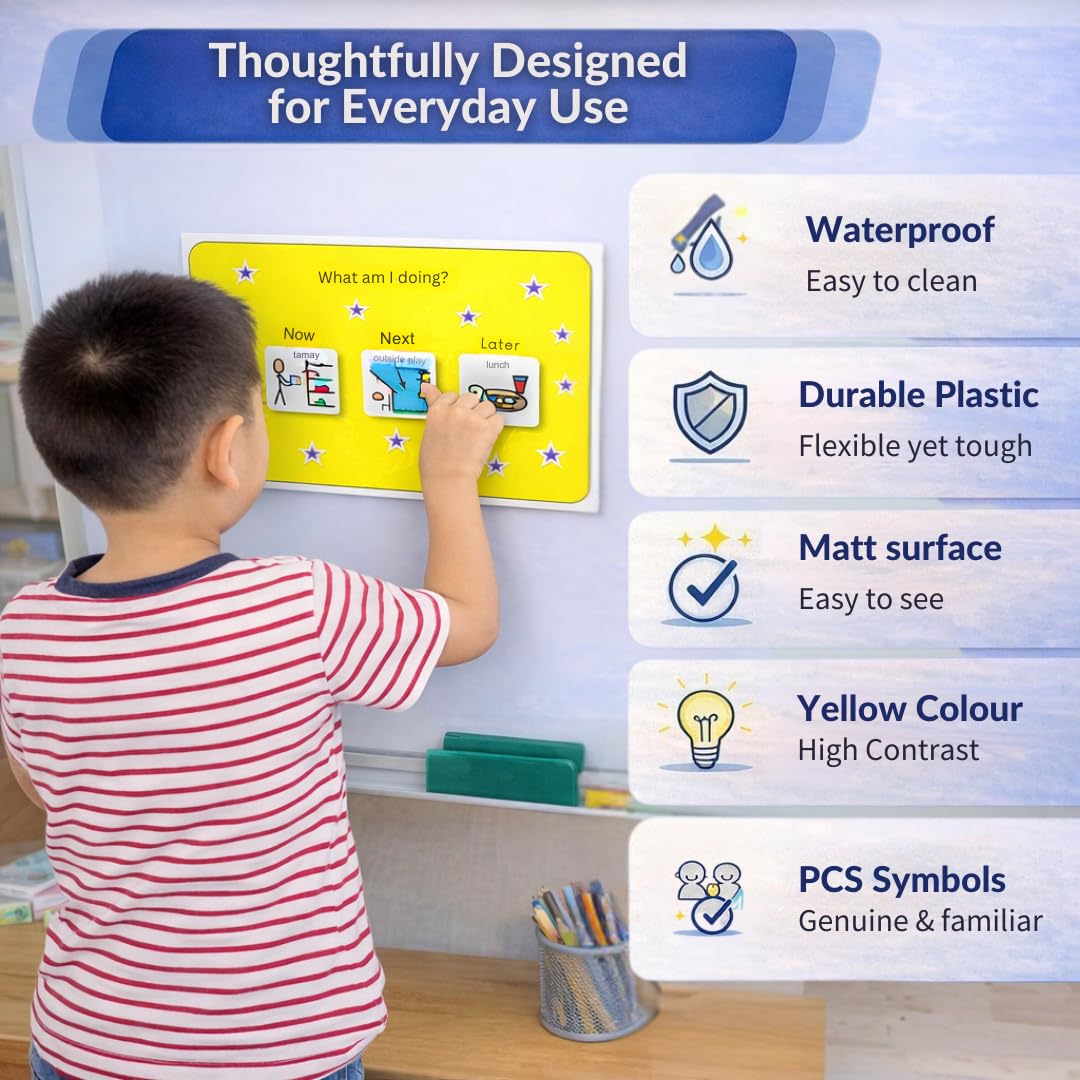 First Then Board Visual Schedule –Special Education Classroom Must Have – Calendar Pocket Chart/32 Communication Cards – Autism Learning Materials