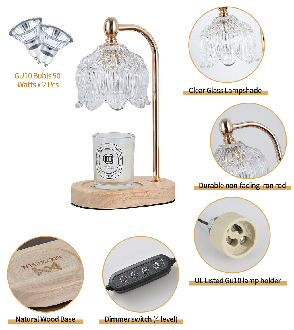 Candle Warmer Lamp with Timer and Dimmer,Electric Gold Candle Warmer Light Gifts for Women Melt Wax Warmer Lamp with 2 Bulbs for Candle Jars House Warming New Home Decor Bedroom