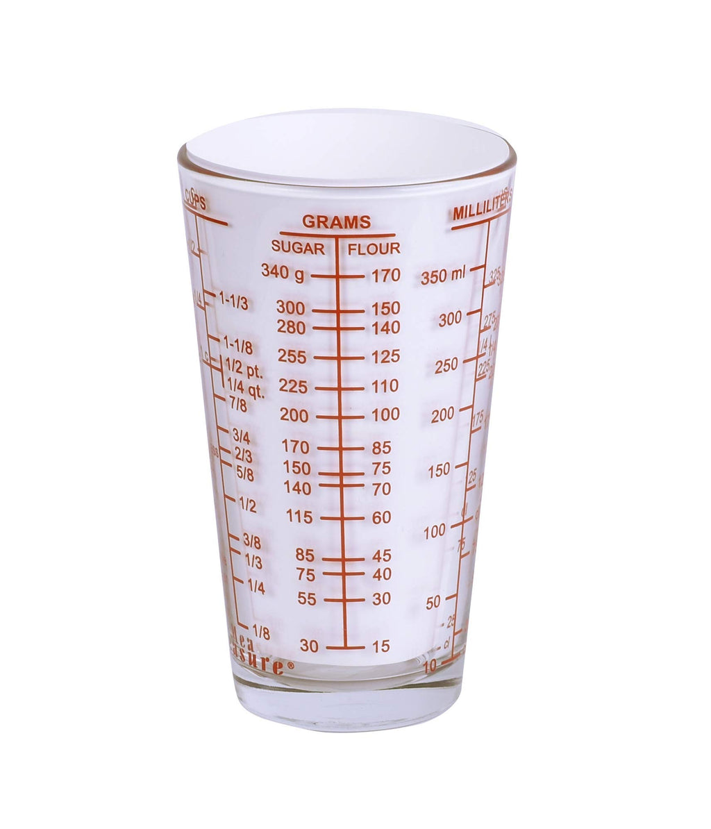 Kolder Mix N Measure Glass, Multi-Purpose Liquid and Dry Measuring Cup, 6 Units of Measurement, Heavy Glass, Red