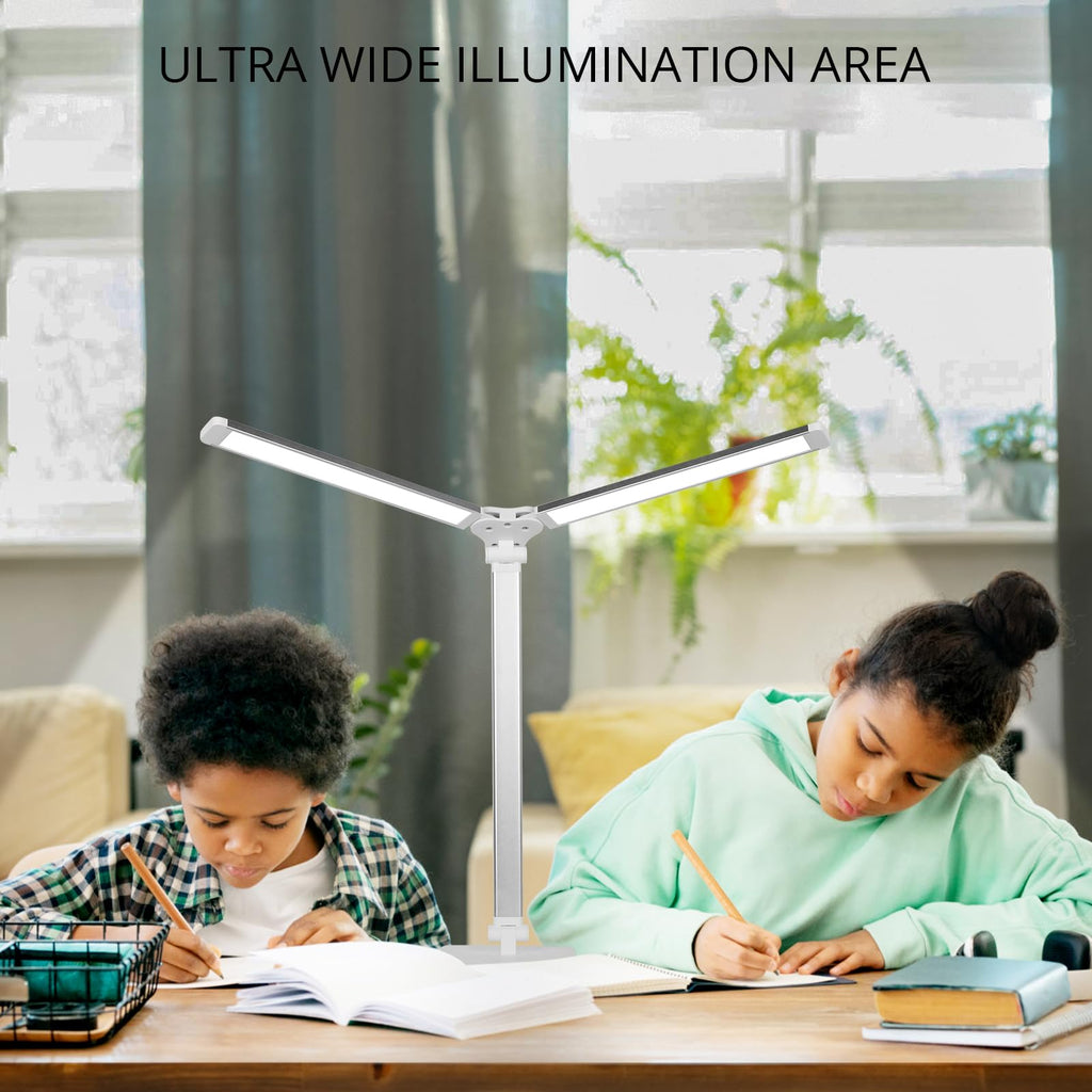 Semlos LED Desk Lamp, Eye-Caring Table Lamps, 5 Lighting Modes & 5 Brightness Levels, Dual-Head, Touch Control, Dimmable Desk Light for Home Office, White, Includes Charger
