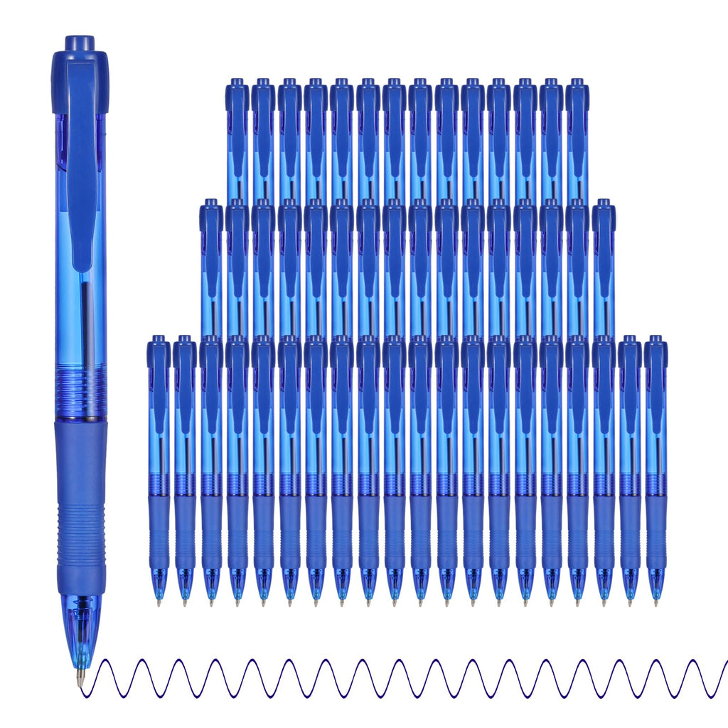 deegtran Pens Bulk, 50 Pack No Bleed Blue Ink Click Pens with Soft Grip, Wholesale Retractable Ballpoint Pens for Office School, Medium Point Smooth 1.0MM