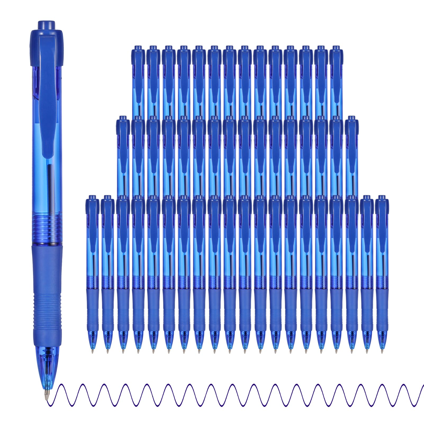 deegtran Pens Bulk, 50 Pack No Bleed Blue Ink Click Pens with Soft Grip, Wholesale Retractable Ballpoint Pens for Office School, Medium Point Smooth 1.0MM