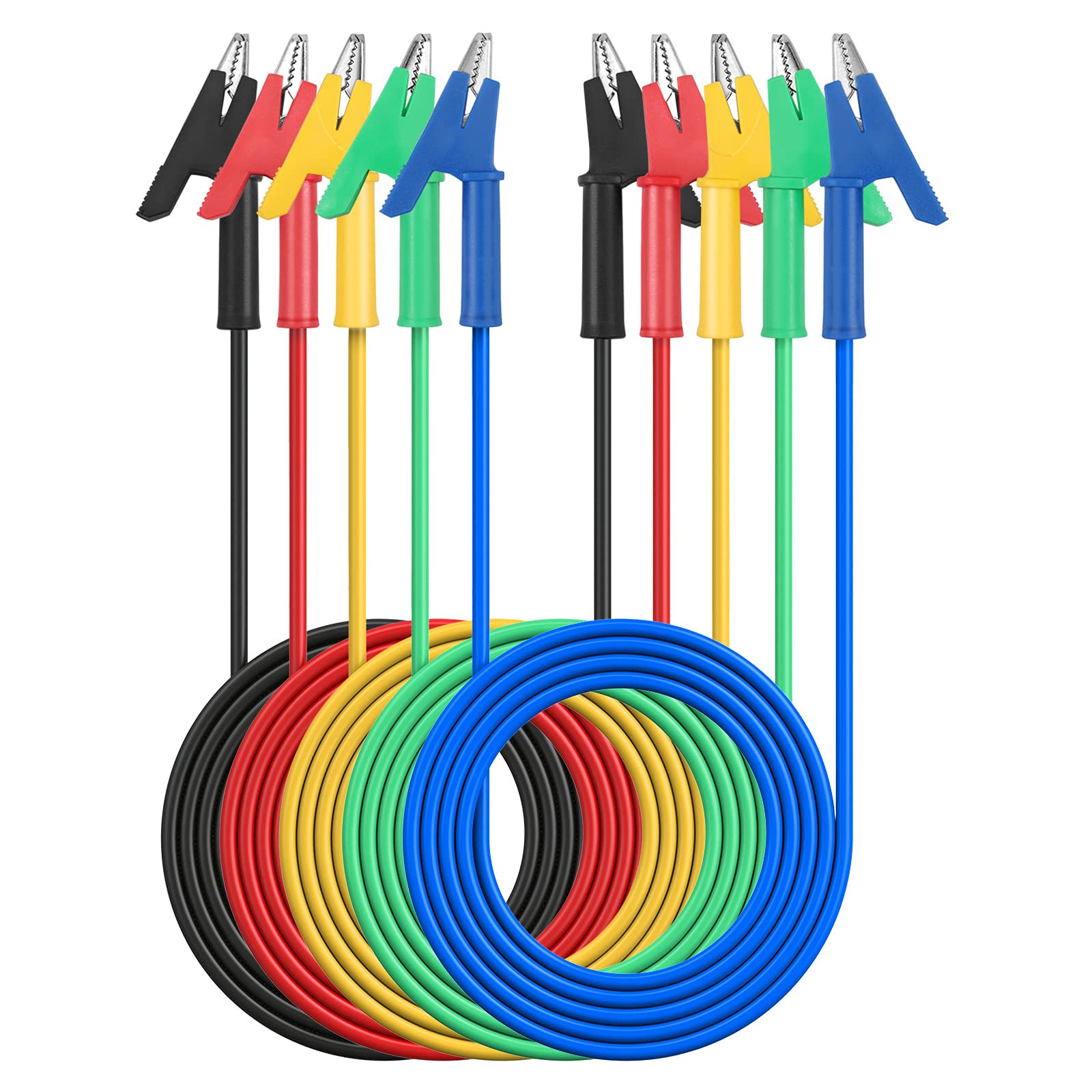 AMTOVL Double Ended Alligator Clips 5 PCS 15A Test Lead Wire Cable with Insulators Clips Test Flexible Copper Cable for Electrical Testing 5 Colors 1M/39in