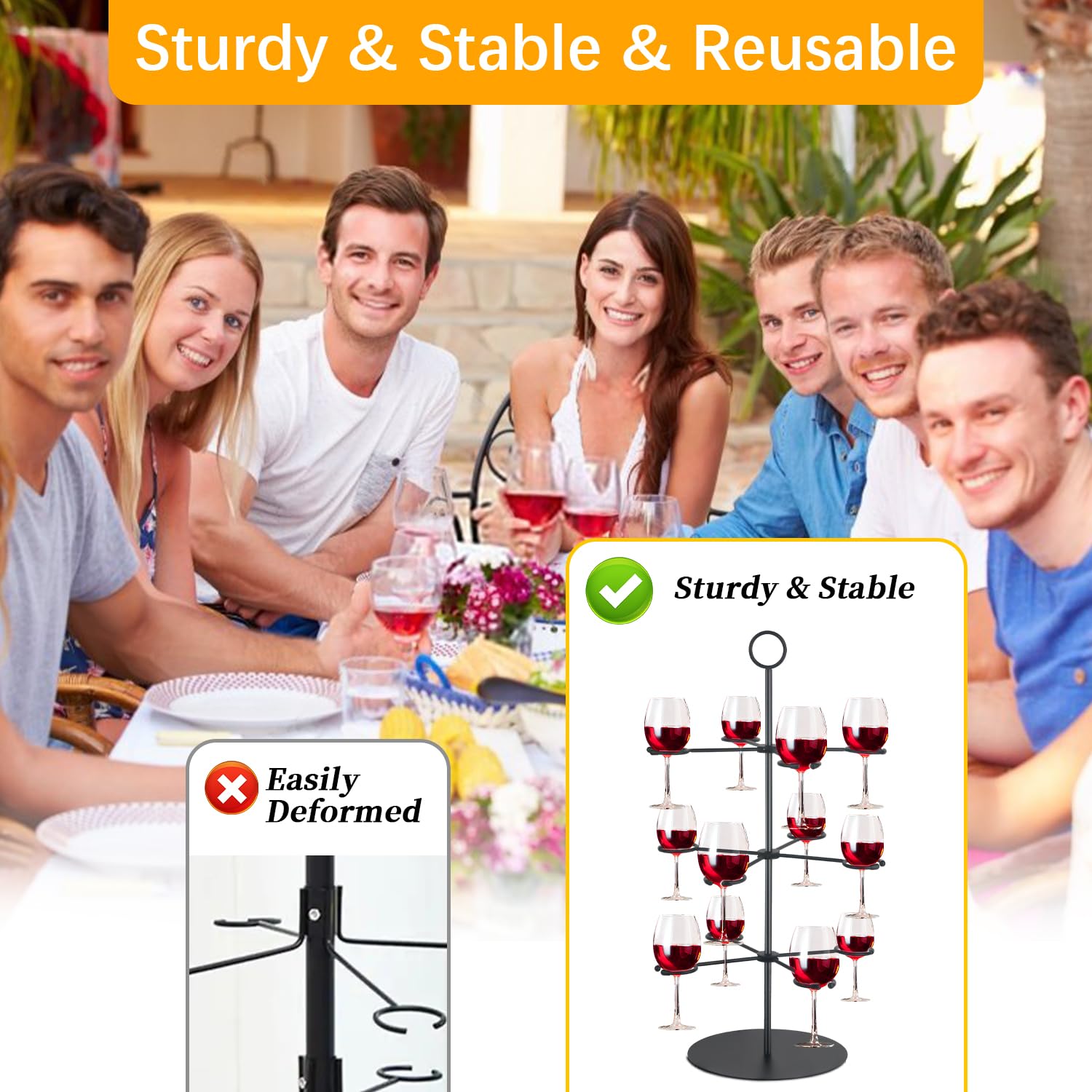 QPIX DIGITAL Cocktail Tree Stand for Parties Brunch,3 Tiers 12 Holders Wine Glass Holder Stand,Champagne Tower Martinis Tree Wine Glasses Display for Mimosa Bar Parties Bridal Shower Weddings