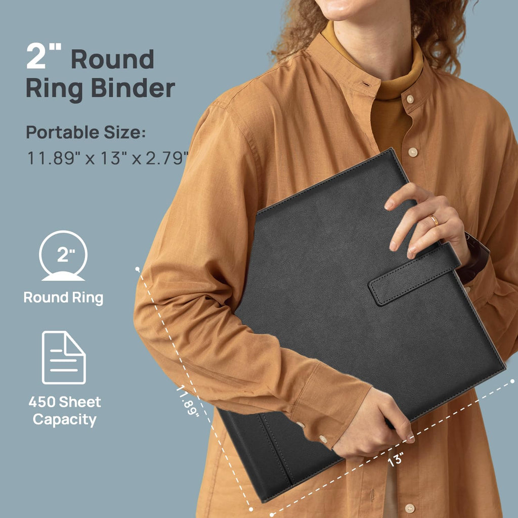 POPRUN PU Leather 3 Ring Binder, Professional Business Organizer- Includes PP Dividers, 100GSM / Grade AA Filler Papers, Card &Sticker for Tab- Ideal for Office Presentation Meetings