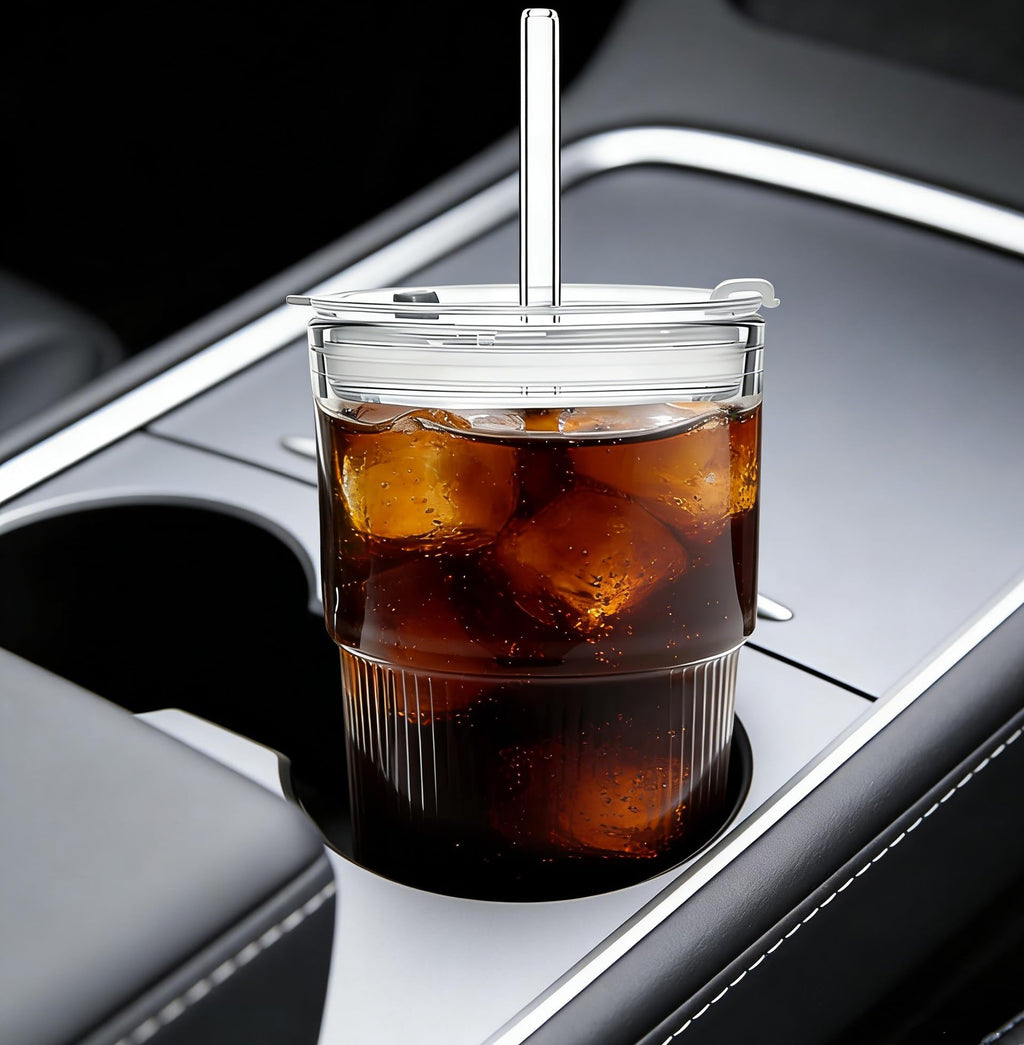 ALINK 4 Pack 16 oz Ribbed Glass Tumblers with Lids and Straws Glassware Cups Set, Thickened Glass, Ideal for Iced Coffee, Smoothies, Cocktails,Juices