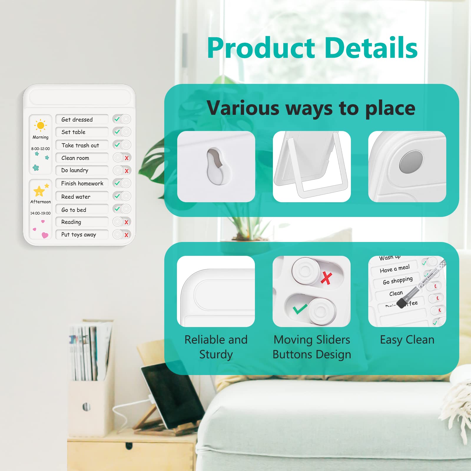 2Pcs Chore Chart for Kids to Do List Checklist Board Detachable Message Slider Schedule Planning Boards with 30Pcs Blank Checklist 4Pcs Cardstock for Habit Tracker or Daily and Weekly Planner