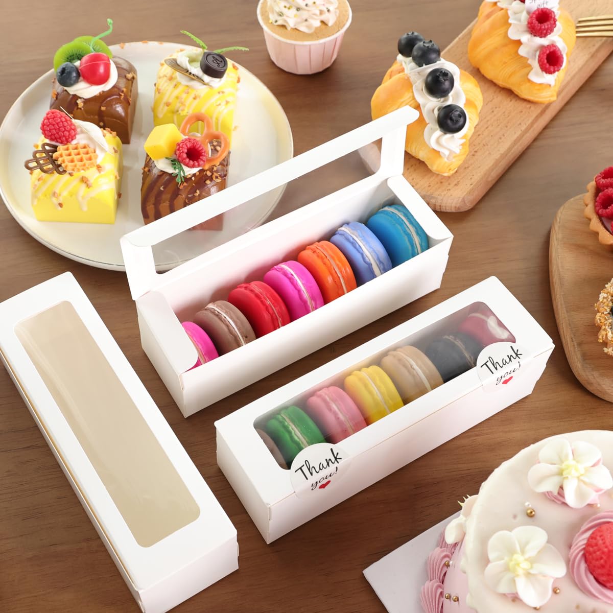 NPLUX 36 Pack Macaron Boxes for 6 Macaron Container Packaging Box with Sticker for Gift Giving (White)