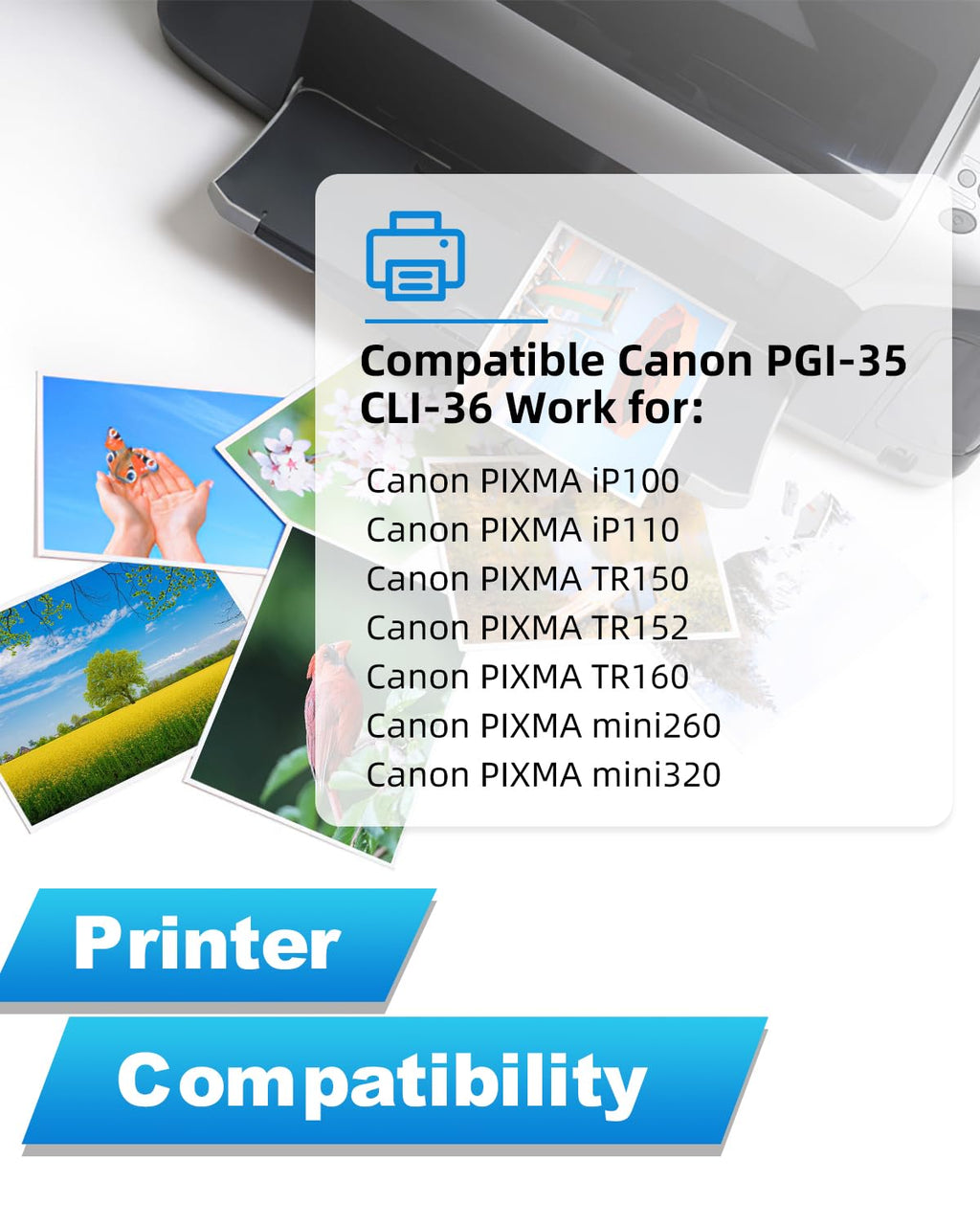 PGI-35 CLI-36 Ink Cartridges for Canon PIXMA TR150 TR152 TR160 iP110 iP100 mini260 mini320, 10 Pack Replacement 5 Black 5 Tri-Color