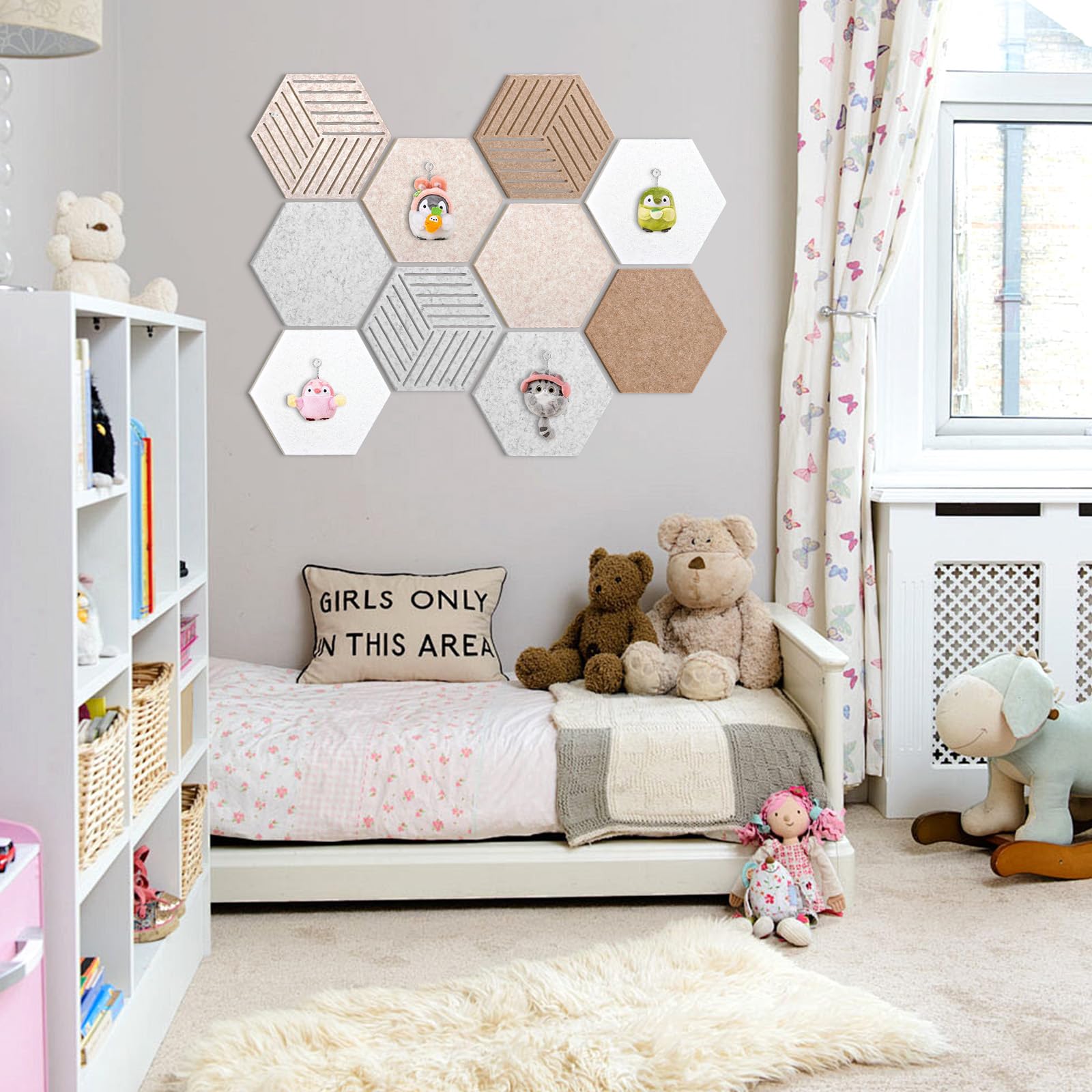 Weldomcor Hexagon Cork Board Tiles 10 Pack Cute Felt Bulletin Boards with 30 Push Pins, 12''x10'' Small Adhesive Pin Display Board Decorative Photo Memo Notes Pinboard for Office Wall Dorm Home Decor
