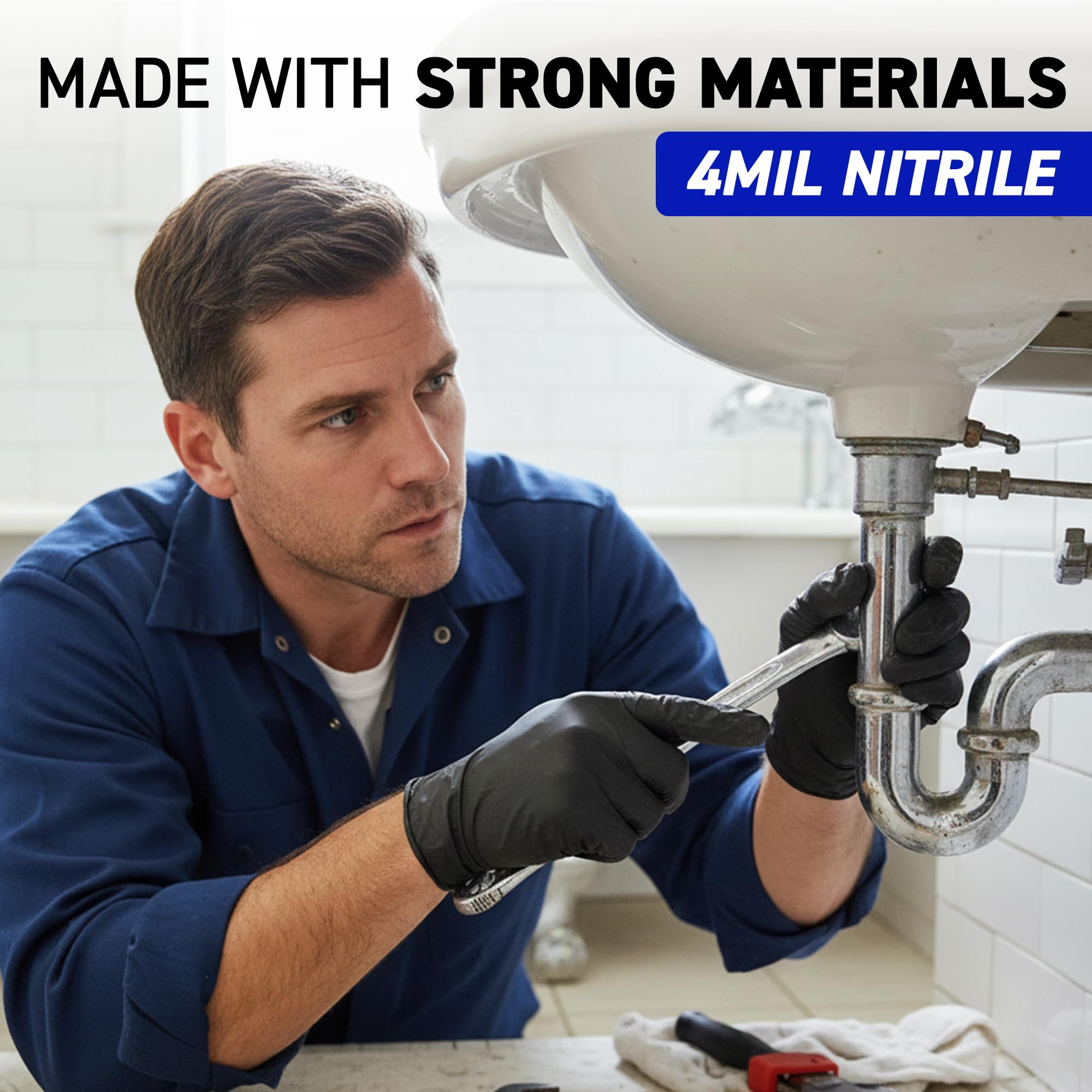 72HRS Black Nitrile Gloves - Disposable Gloves-4 Mil, Gant Noir, Gants Jetables, Black Gloves for Cooking & Cleaning