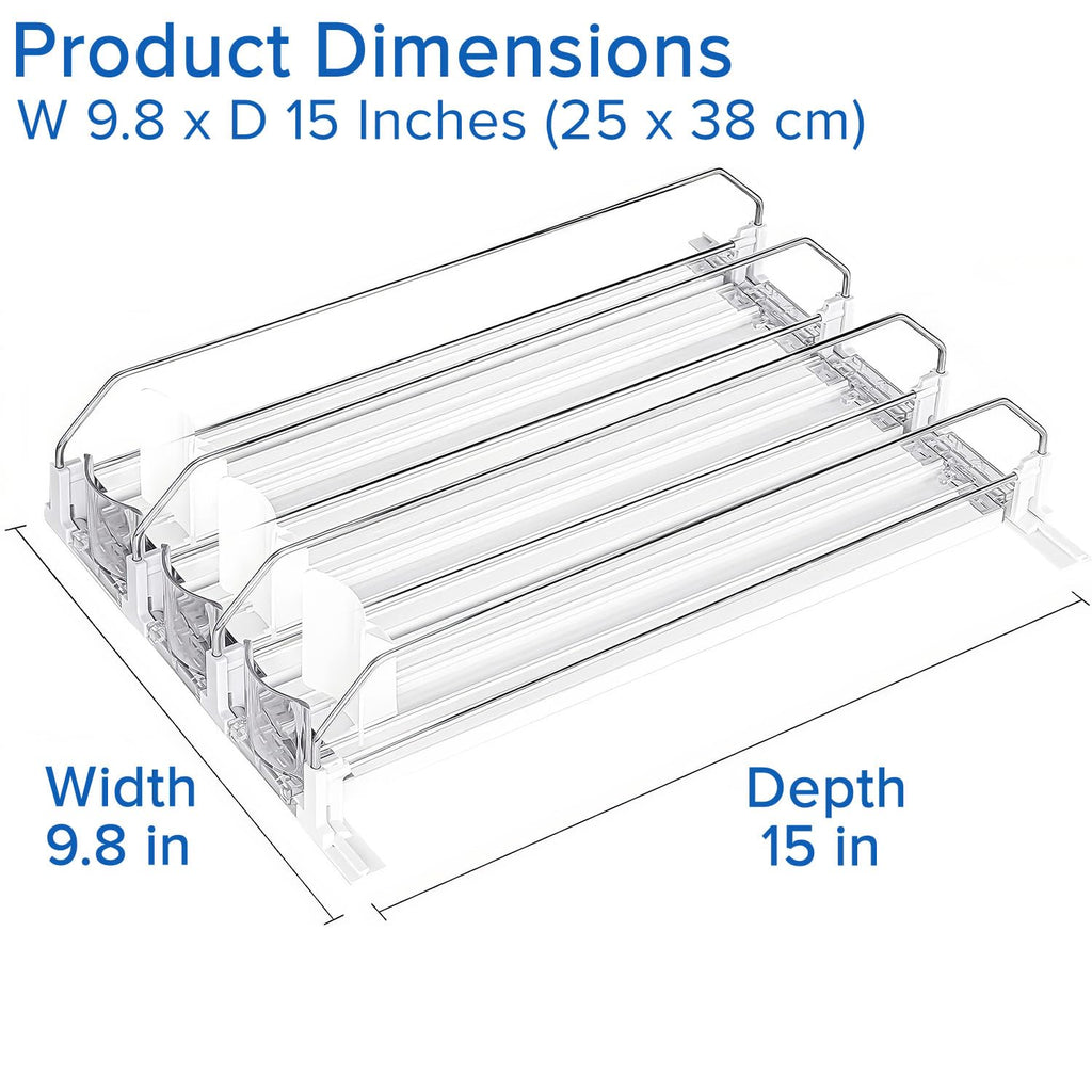 Drink Organizer for Fridge Self-Pushing Can Organizer Width Adjustable, Fits 12oz 16oz 20oz Drinks, Holds up to 15 Cans (3 Rows White)