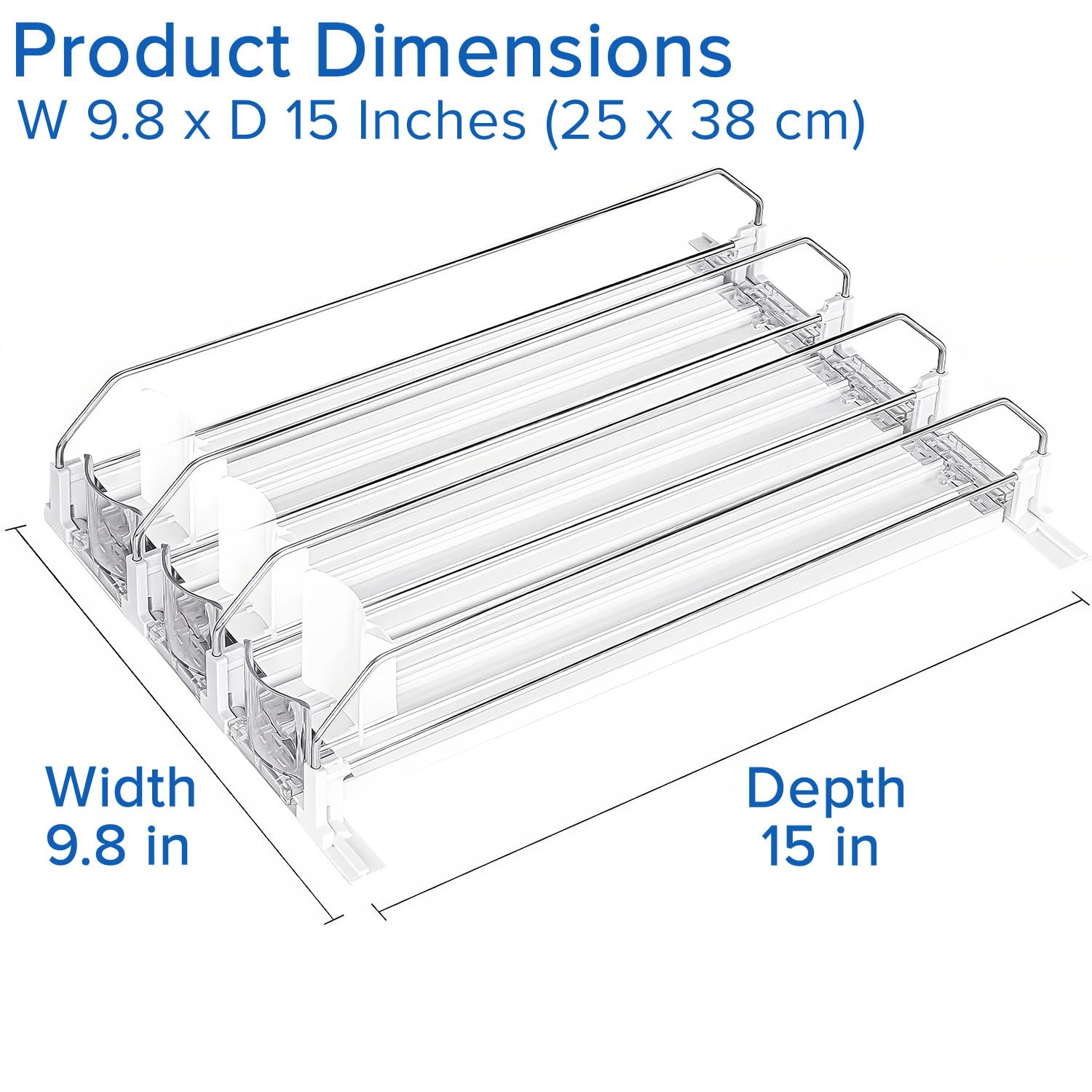 Drink Organizer for Fridge Self-Pushing Can Organizer Width Adjustable, Fits 12oz 16oz 20oz Drinks, Holds up to 15 Cans (3 Rows White)