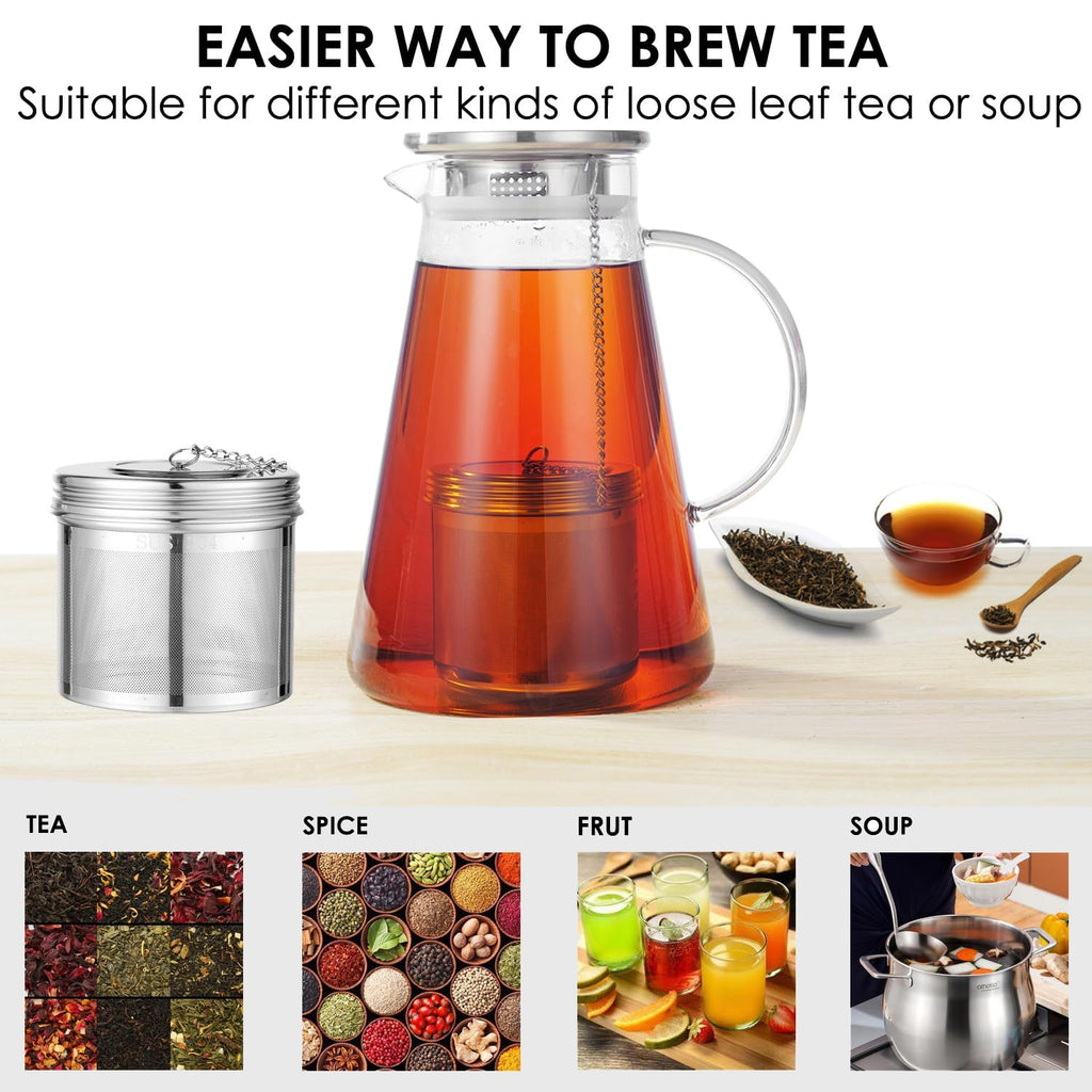 TEEMADE Extra Large Tea Infuser -304 Stainless Steel with Threaded Lid & Chain Hook-Perfect for Loose Leaf Tea,Cooking,Herbs,Iced Tea & Soup - Extra Fine Mesh Tea Strainers