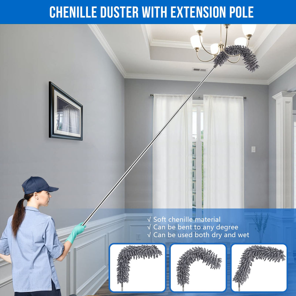 UIMO® Dusters for Cleaning, Retractable Microfiber Gap Dust Cleaner with Extension Pole 30'' to 100'', Reusable Long Handle Feather Duster Kit for Cleaning High Ceiling Fan, Furniture, Blinds