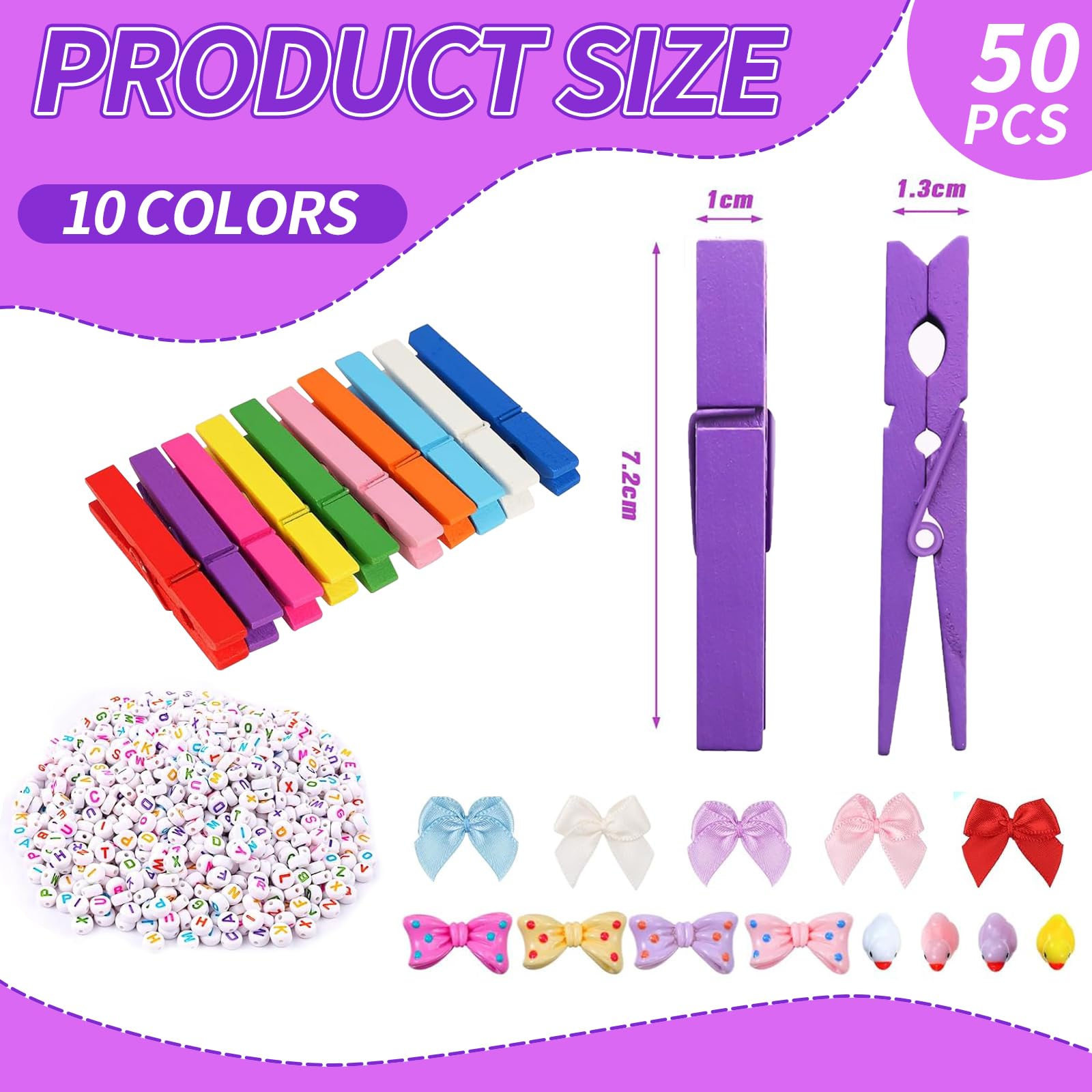 50 Set Cheer Pins Spirit Clips, Included 50Pcs Colored Clothes Pins and Min Resin Ducks and Mini Flowers for Backpacks Ribbon Team Classroom, Cheer Accessories Cheer Gifts for Team Girls