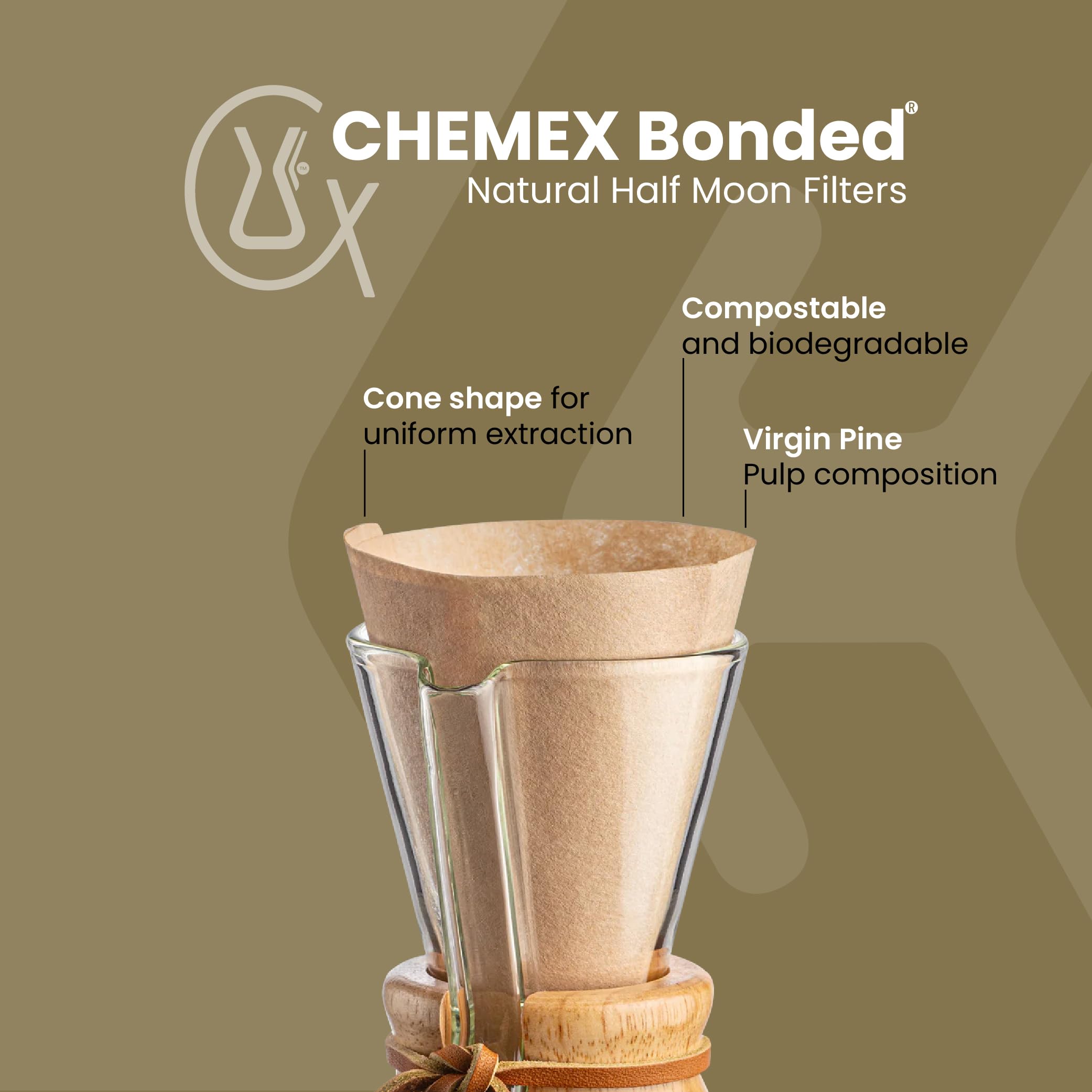 Chemex Filter - Natural Half Moon - 100 CT - FP-2N