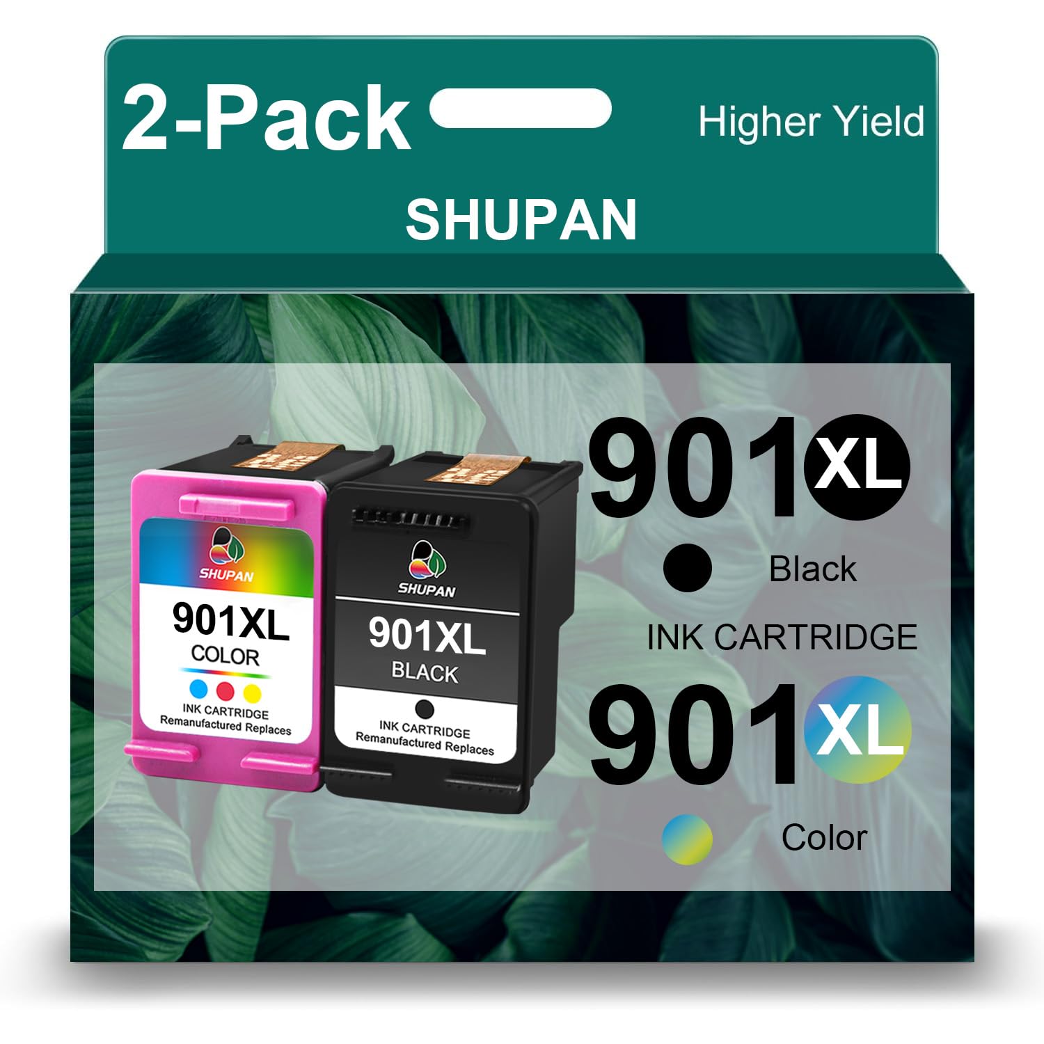901XL Ink Cartridges Black and Color Combo Pack Replacement for HP 901 901 XL Ink Work with OfficeJet J4680 J4580 J4550 J4500 J4660 J4640 4500 G510n (2 Packs)