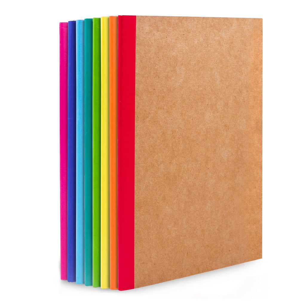 feela 8 Pack Composition Notebooks Bulk, Kraft Cover Lined Blank College Ruled Composition Travel Journals with Rainbow Spines For Women Students Business, 60 Pages, 8.3”x 5.5”, A5, 8 Colors