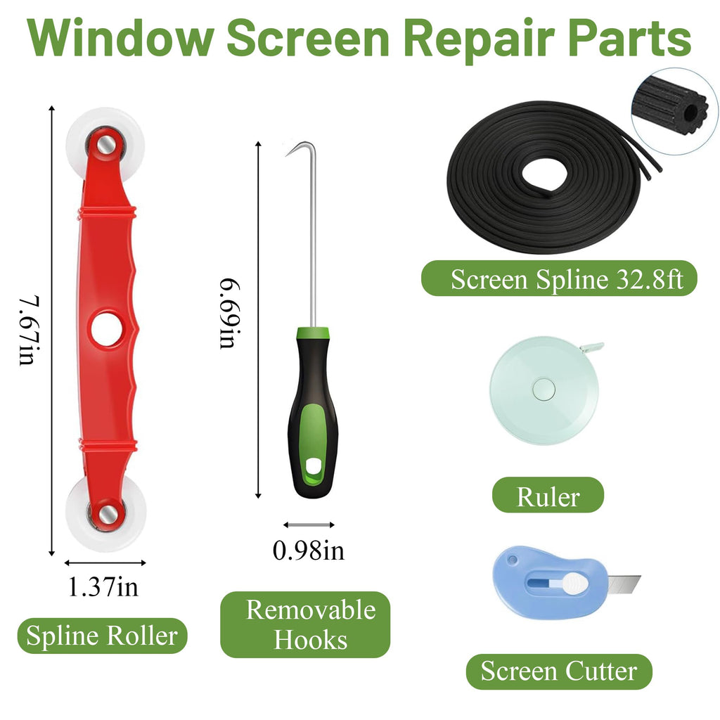 Tsxcnaa Window Screen Repair Kit, 39" x 78" (100 x 200 cm) Window Screen Mesh, Durable Fiberglass with Full Screen Repair Kit for Windows, Sliding Doors, Patio, and Porch Screens (Black)