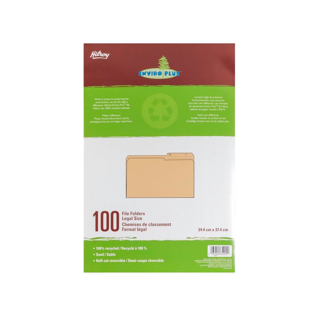 Hilroy Enviro-Plus Recycled File Folders, Legal Size, 100 Per Box, Sand Colour (65002)