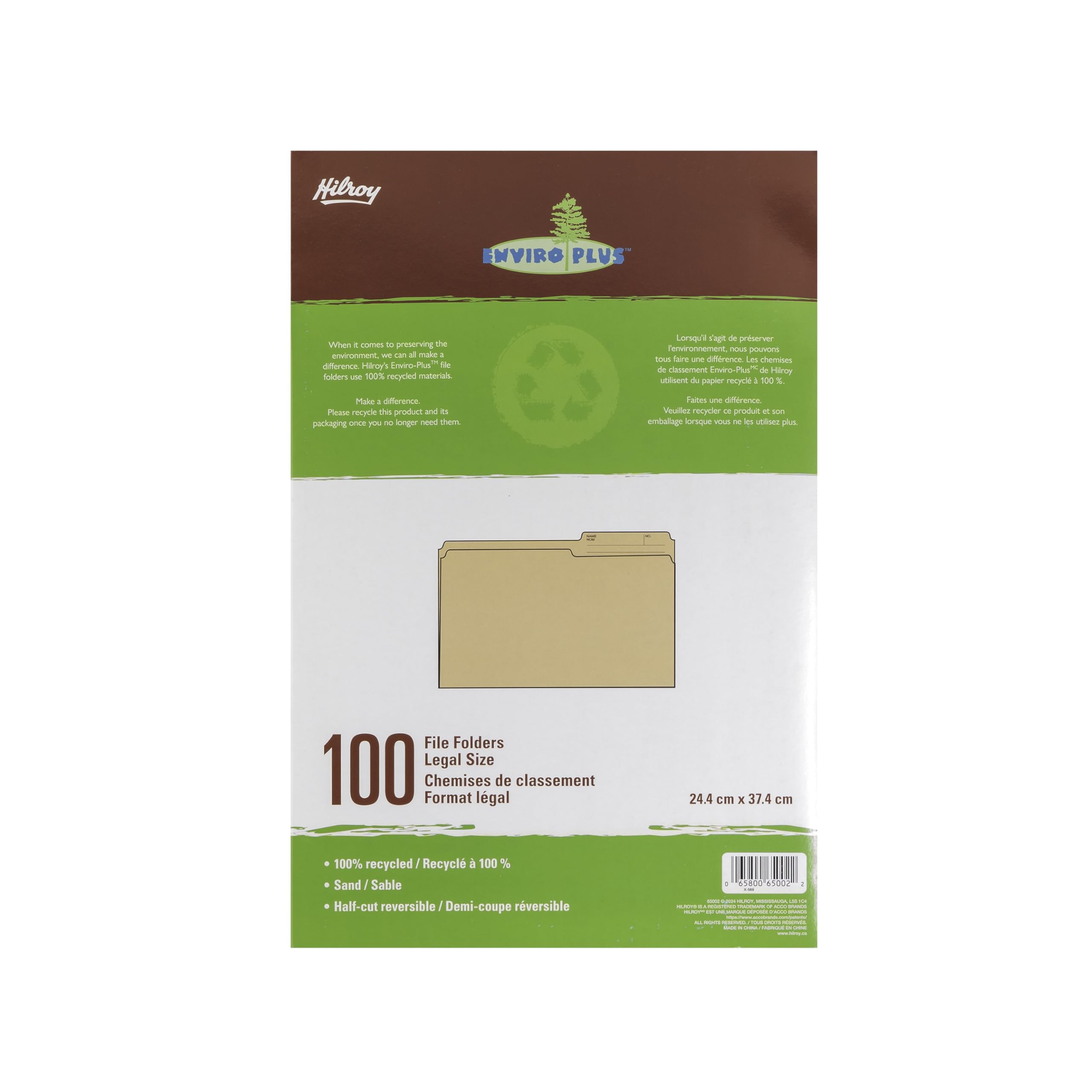 Hilroy Enviro-Plus Recycled File Folders, Legal Size, 100 Per Box, Sand Colour (65002)