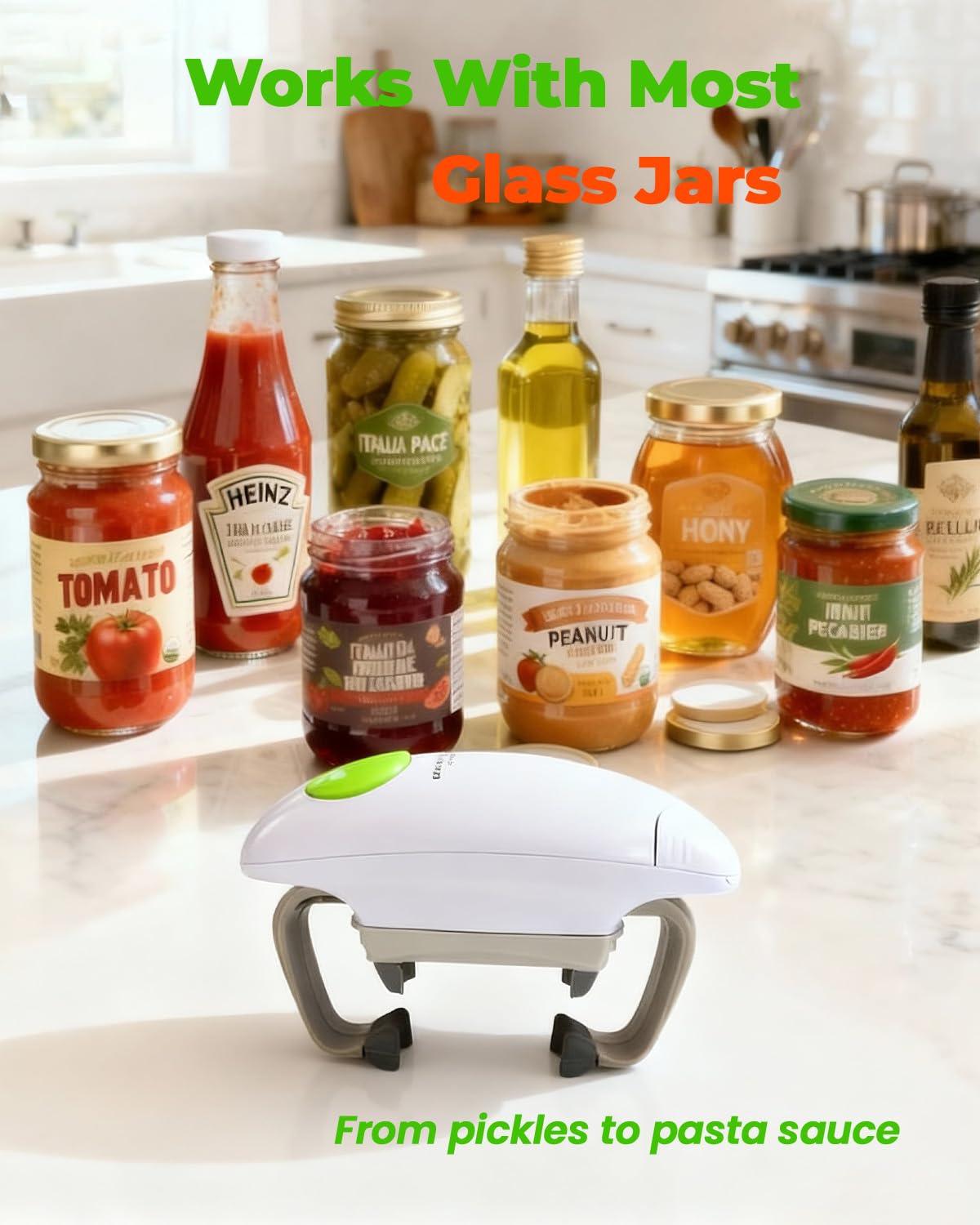 Electric Jar Opener for Arthritis Hands, Automatic One Touch Glass Jar Opener for Seniors, Battery Powered Jar Opener for Weak Hands, Powerful Kitchen Gaget Suitable for Different Sizes of Jars