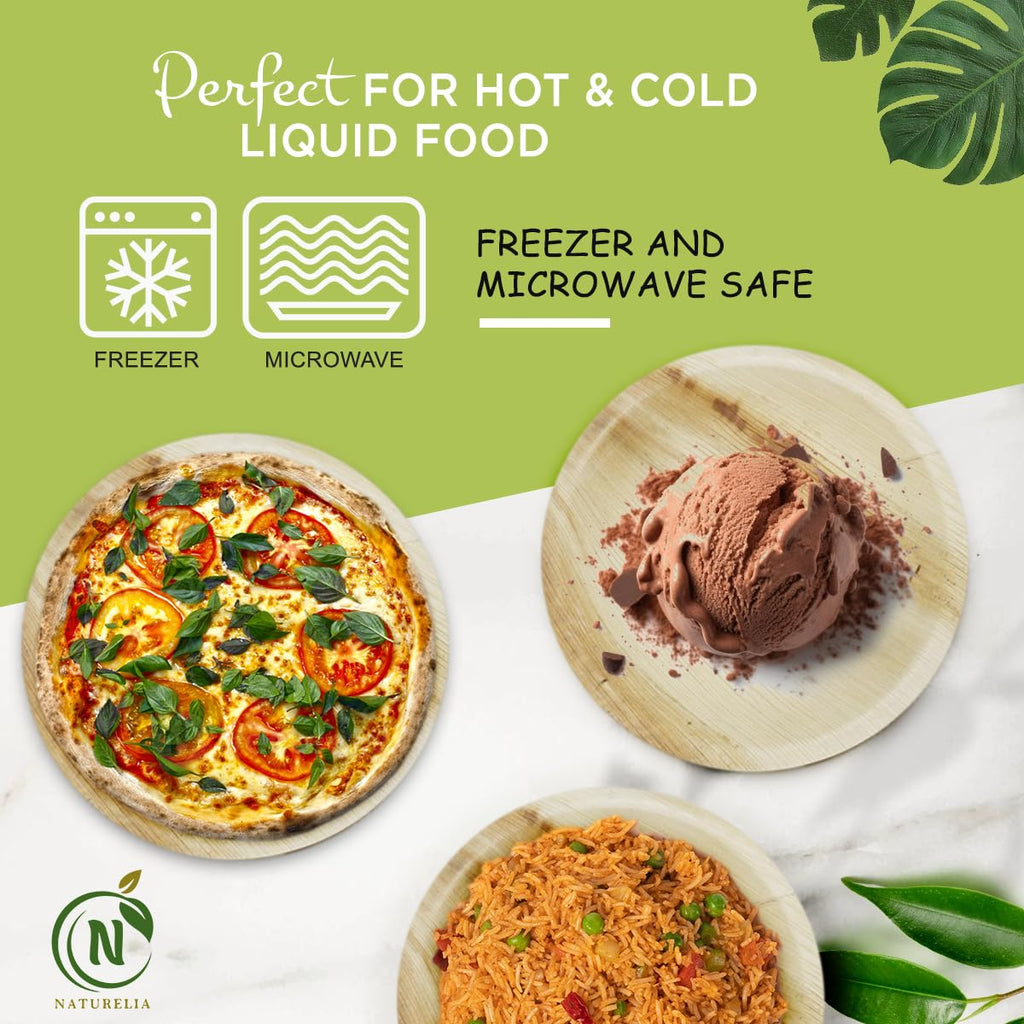 Naturelia 100% Compostable 8-Inch Palm Leaf Disposable Plates- Eco-Friendly, Biodegradable, Microwave & Oven Safe- Sustainable & Natural Cutlery Ideal for Weddings, Parties, Events