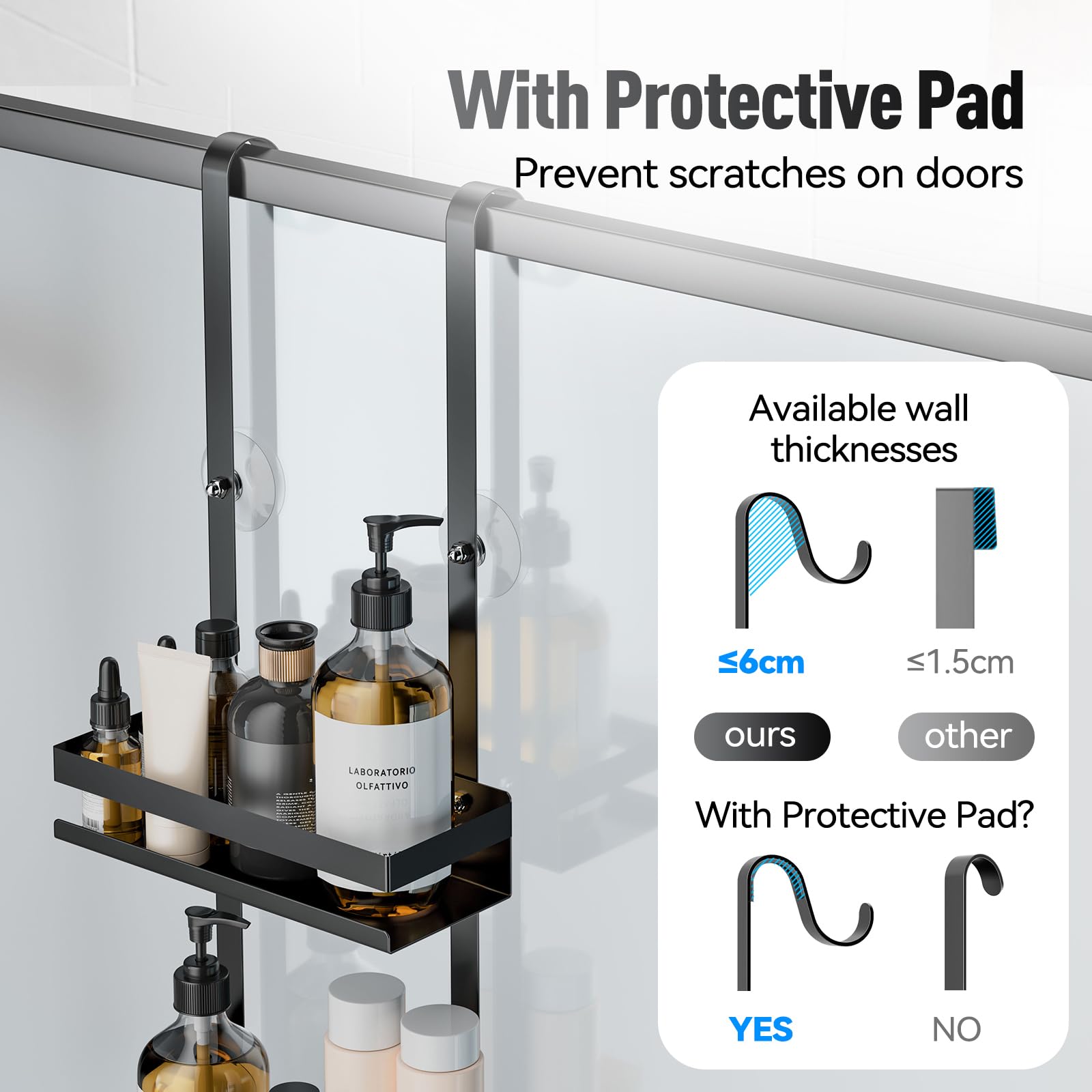 Over the Door Shower Caddy, Hanging Shower Organizer Shelf Basket Storage Rack for Frameless Glass Black Shower Caddy Hanging, Bathroom Organizers, Shower Shelves Bathroom Accessories Set,