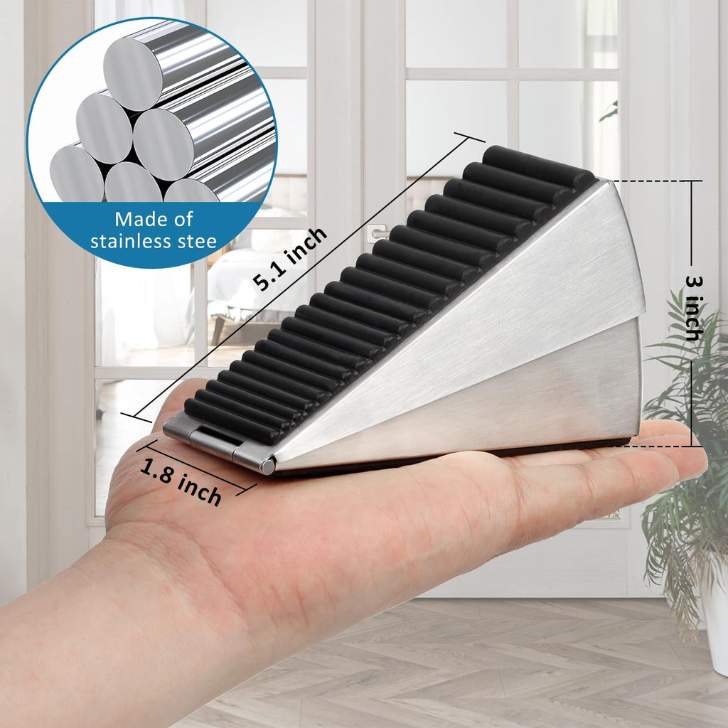 Heavy Duty Door Stopper, 2 Pack Adjustable Spring Large Stopper (0.8-3 inch), 3 Inches High Tall Wedge Stoppers for Bottom of Door, Door Stop Suits Any Heavy Door