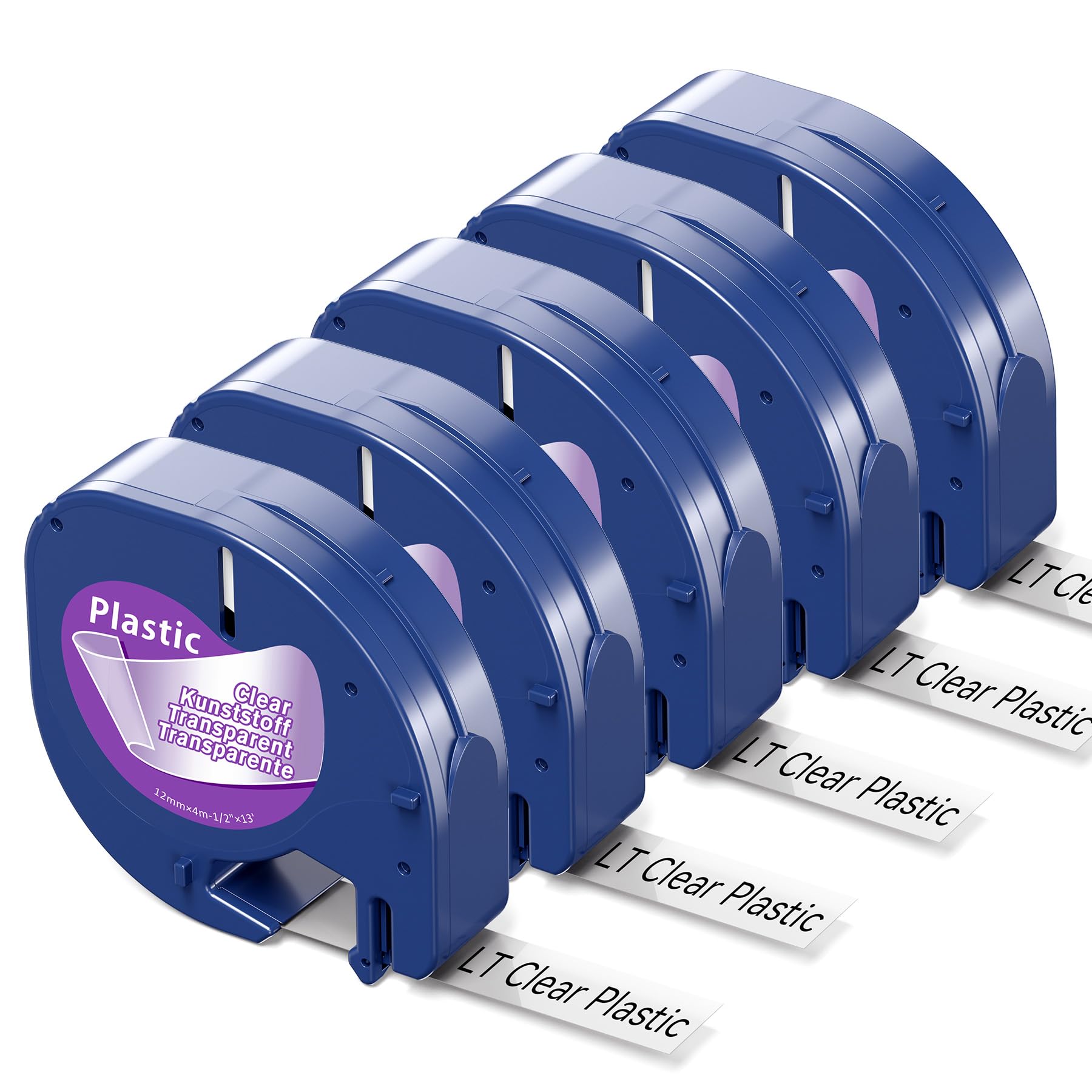 Freshworld 5-PK Compatible with Dymo Letratag Refills Clear 12mm x 4m (1/2'' x 13') Replace for Dymo Label Maker Refill Clear Plastic Labe Maker Tape 16952 for LT-200B 100H 100T Plus QX50 XR XM 2000