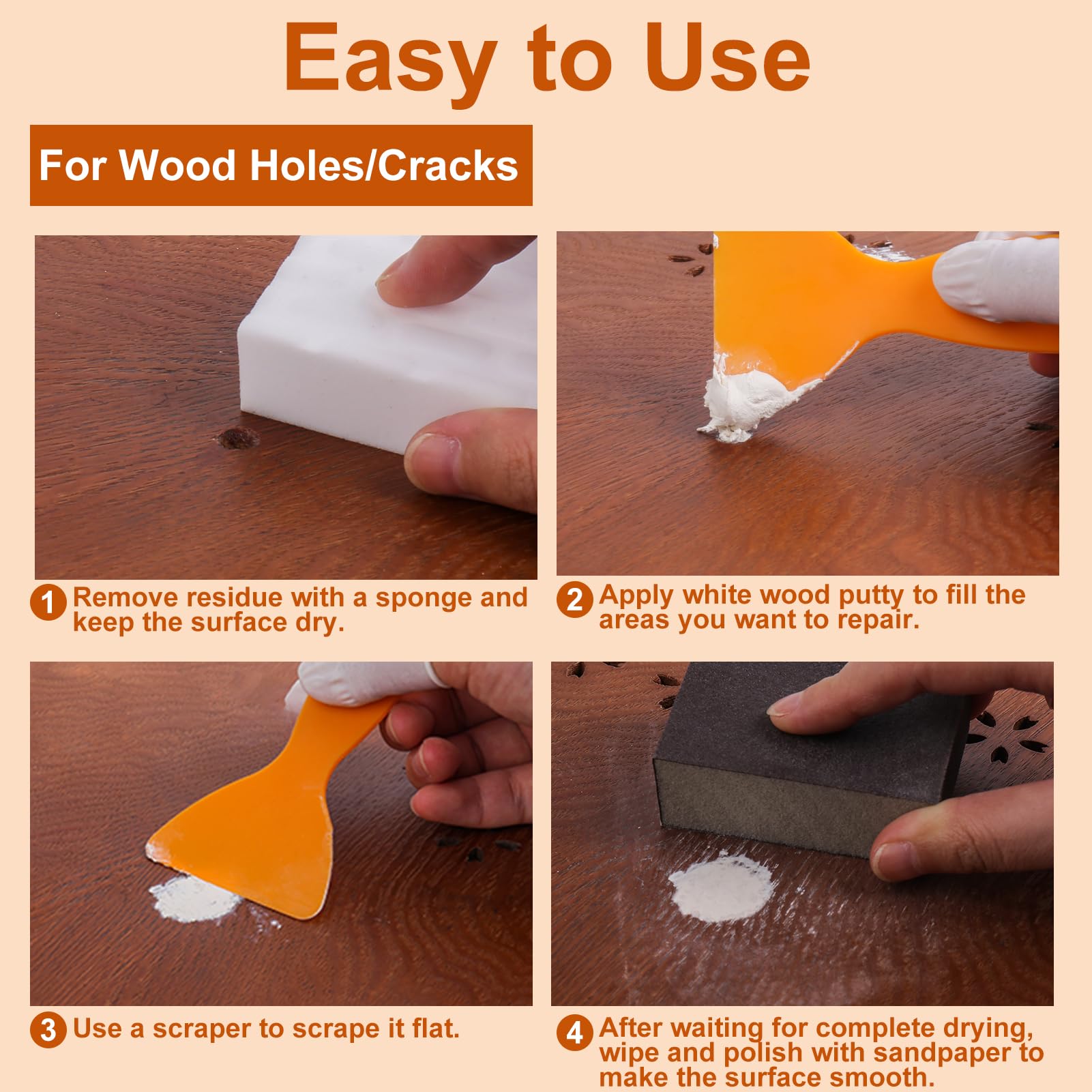 A-HEYIDA Wood Filler - White Wood Putty for Trim, 9.87 Ounce Wood Filler Repair Putty Paintable & Stainable, Restore Wood Cracks and Holes on Laminate Hardwood Vinyl Floor Furniture
