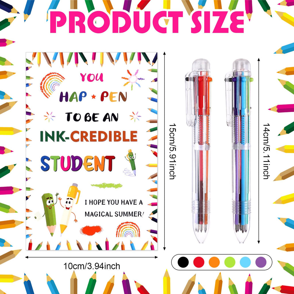 72 Pcs End of Year School Gifts 6 in 1 Multicolor Ballpoint Pen Cards from Teacher Include Multicolor Retractable Ballpoint Pens Greeting Cards for Home Office learners Graduation Party Supplies