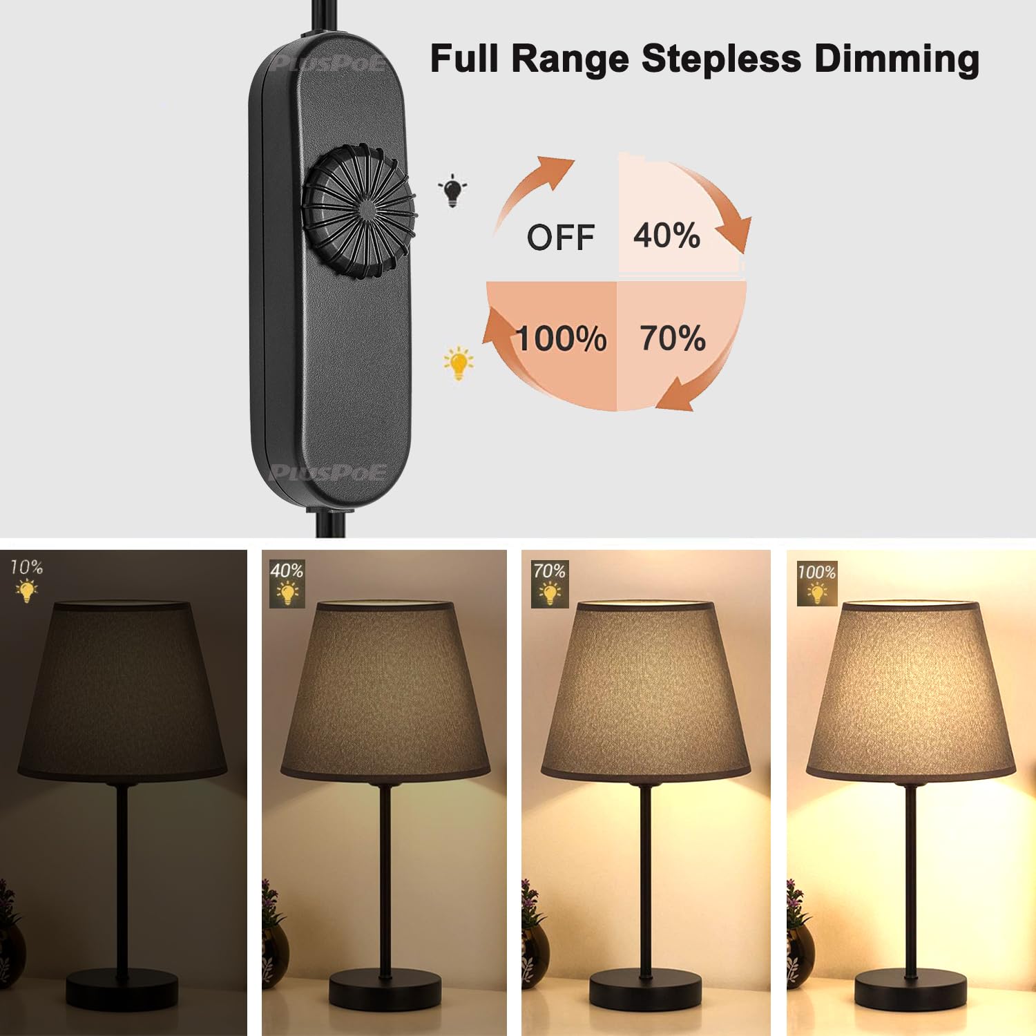 Inline Lamp Switch 2 Pack Full Range Rotary Dimmer Switch Replacement Cord Switch for Floor Lamp Table Lamp Pendant Light Fit