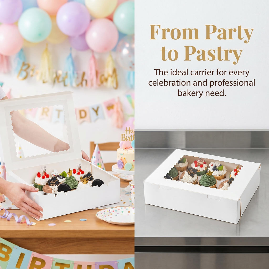 Jucoan 20 Pack Cupcake Boxes 12 Counts White Paper Cupcake Container with Inserts and Window, Bakery Container Dozen Cupcake Carrier Boxes for Muffins, Cookies, Pastry