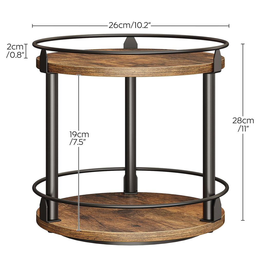YATINEY Spice Rack, Rotating Spice Organizer for Cupboard, 2 Tier Lazy Susan Turntable, Industrial Countertop Organizer, for Kitchen and Cabinet, Compact and Versatile, Rustic Brown and Black SR22BR