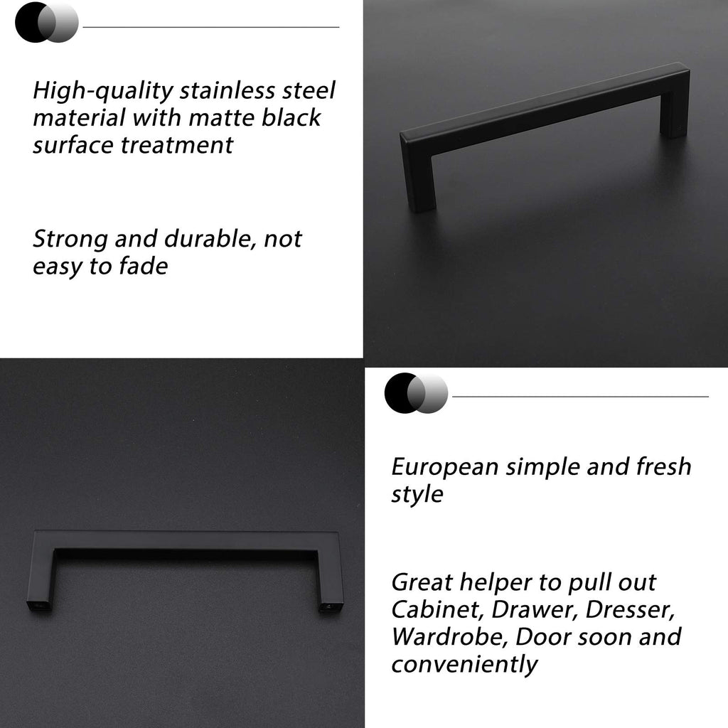 goldenwarm 10 Pack Stainless Steel Cabinet Handles Matte Black Kitchen Cupboard Drawer Pulls 128mm 5 inch Hole Centers