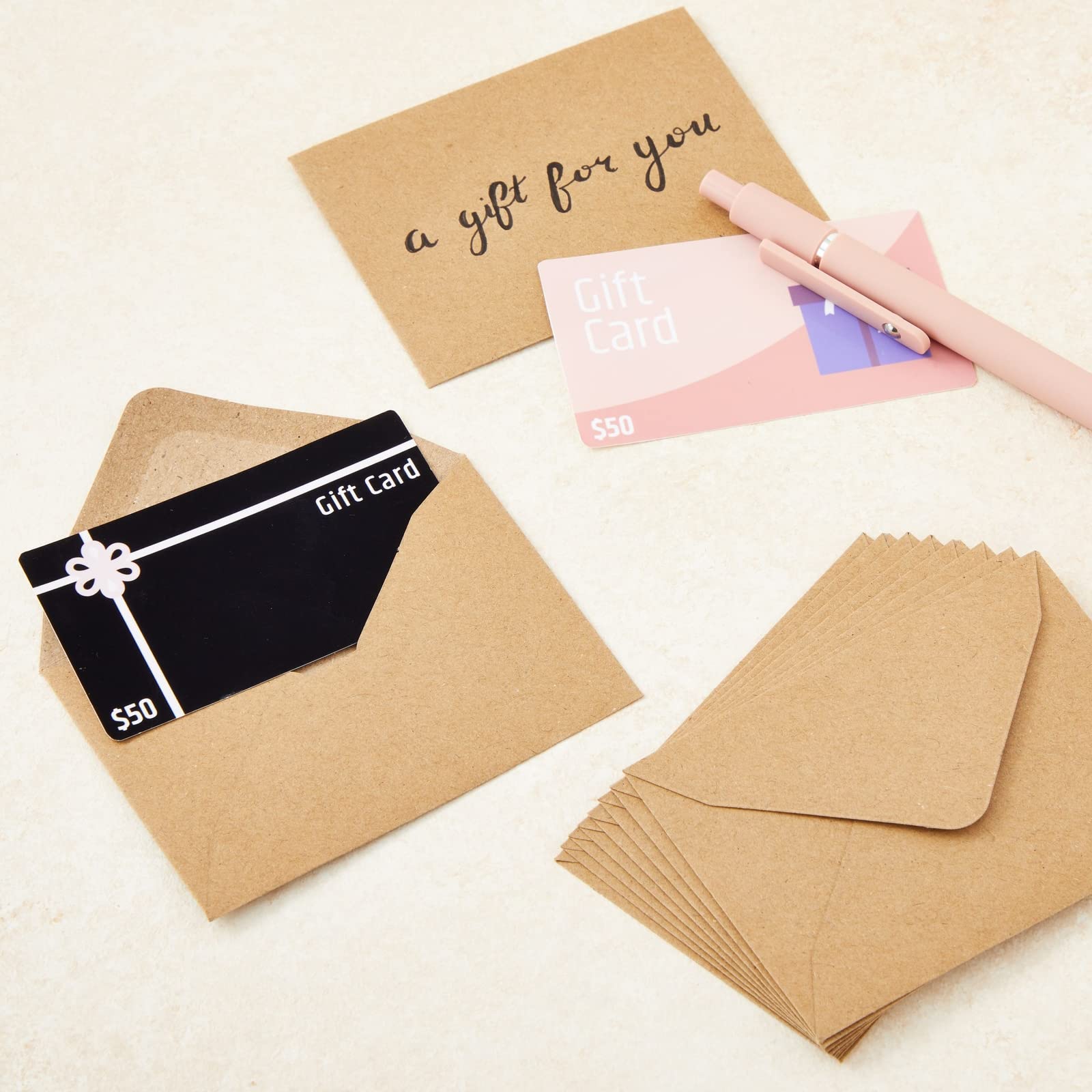 100 Count Mini Gift Card Envelopes Bulk - Brown Kraft Paper Envelopes for Business Card, Wedding RSVP, Birthday, Holiday Gift Cards (4.1x2.75 in)