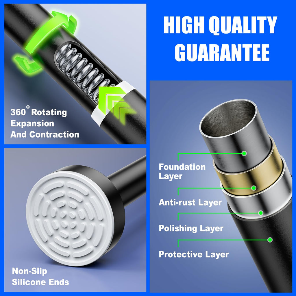 Ausemku Shower Curtain Rod Tension - 26-76 Inch Never Rust Non-Slip Spring Tension Curtain Rod No Drilling Stainless Steel Curtain Rod Use Bathroom Kitchen（Black）