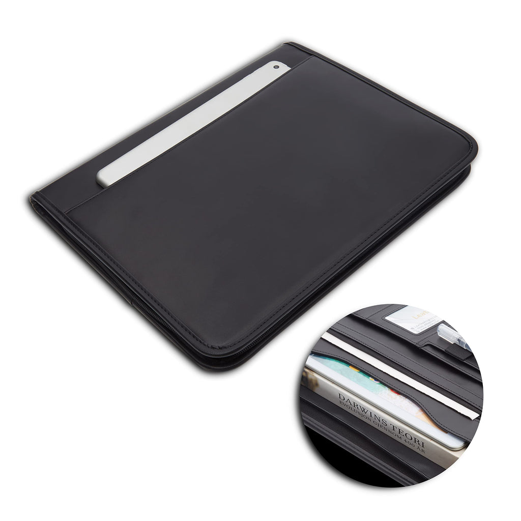 Leathario Portfolio, A4 Padfolio with Notepad, Vegan Leather Document Holder Organizer, Business Leather Folder with Pockets for Tablets Notepads Files, Office Supplies