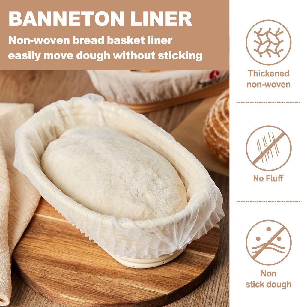 100 Pcs Banneton Liner,Banneton Bread Proofing Basket Non Woven Liners Non-Stick Dough,Bread Proofing Cover,Elastic Banneton Basket Liner for Prevents Dough from Sticking to Basket