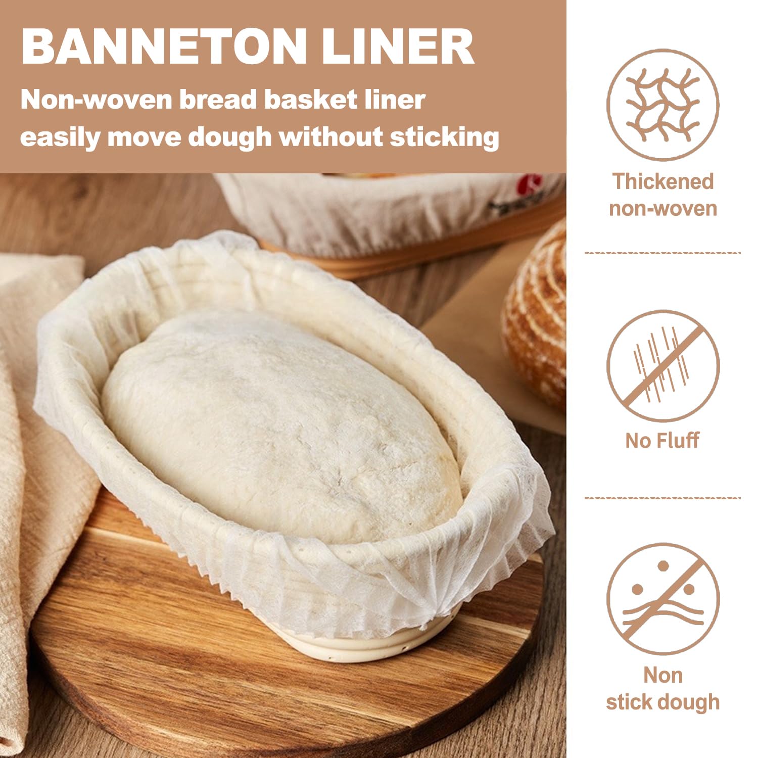 100 Pcs Banneton Liner,Banneton Bread Proofing Basket Non Woven Liners Non-Stick Dough,Bread Proofing Cover,Elastic Banneton Basket Liner for Prevents Dough from Sticking to Basket