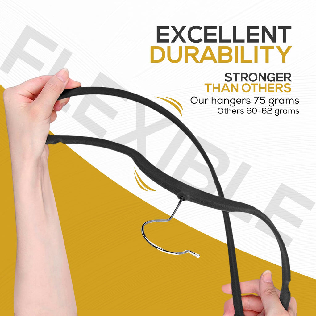 Techzoo Premium Black Velvet Hangers 50 Pack - Space Saving Felt Hanger, Non Slip Clothes Hangers for Closet, Heavy Duty Coat Hanger with 360° Rotatable Hook, Hold Up to 10 lbs