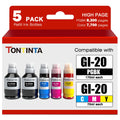 GI20 GI-20 Ink Bottles 5 Color Multipack High Capacity Compatible for Canon PIXMA G5020 G6020 G7020 MegaTank Printers 170ml Black Ink Refill 70ml C/M/Y Ink Refill