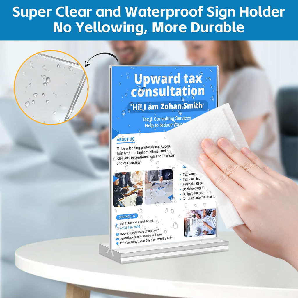 4 Pack Acrylic Sign Holder 8.5 x 11,Clear Menu Stand, Double-Sided Clear Sign Holder, Vertical Plastic Stands for Display, Stand up Table Top Frame Paper Holder for Office Business Store Restaurants