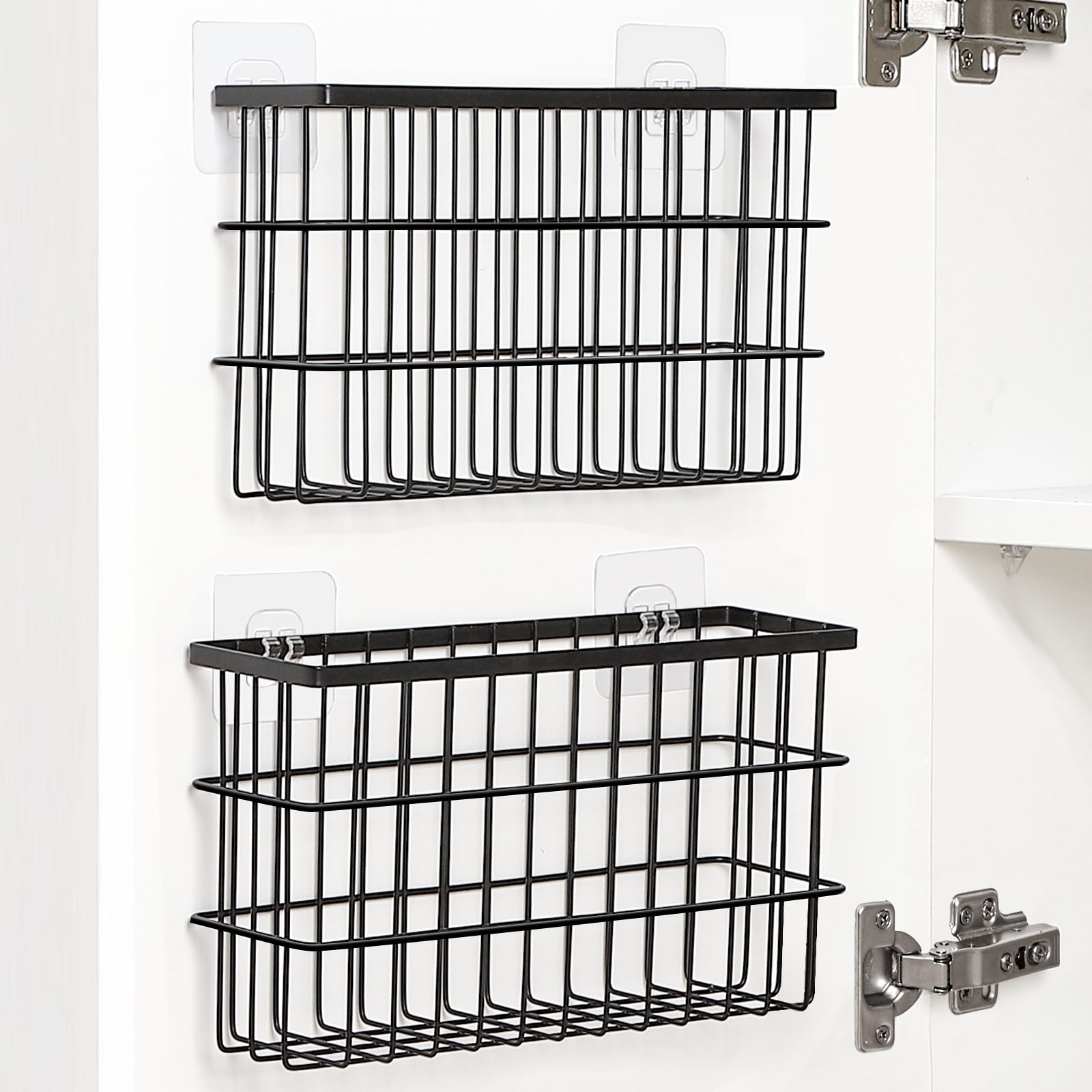 Sinnsally 2 Pack Cabinet Door Organizer,Self Adhesive Lid Organizers Inside Cabinet Storage Boxes,Hanging Storage Basket Organizer Wall Mounted Pantry Caddy Cup Holder for Kitchen,Fridge,Bathroom
